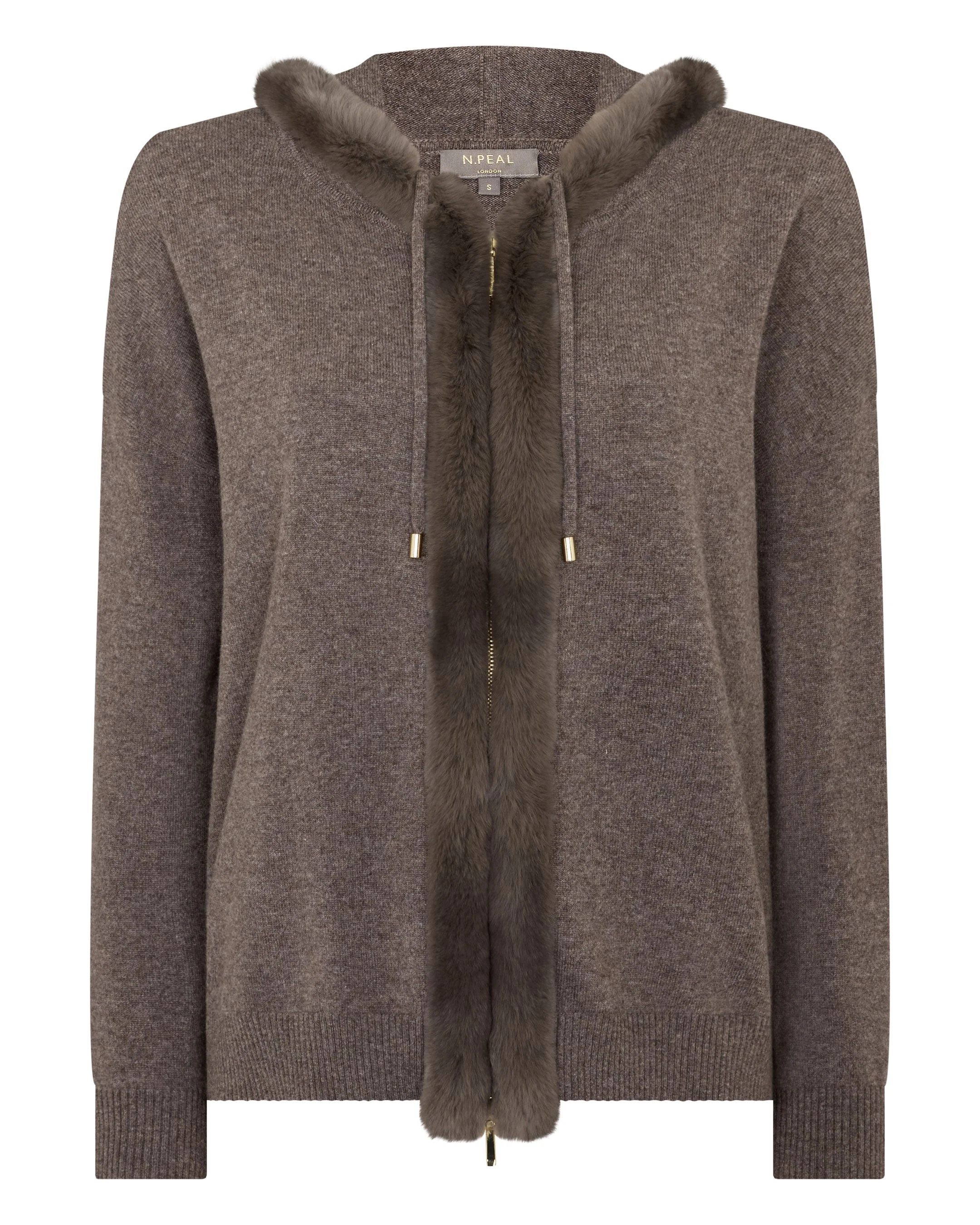 Women's Alicia Fur Trim Cashmere Hoodie Otter Brown - Image 2