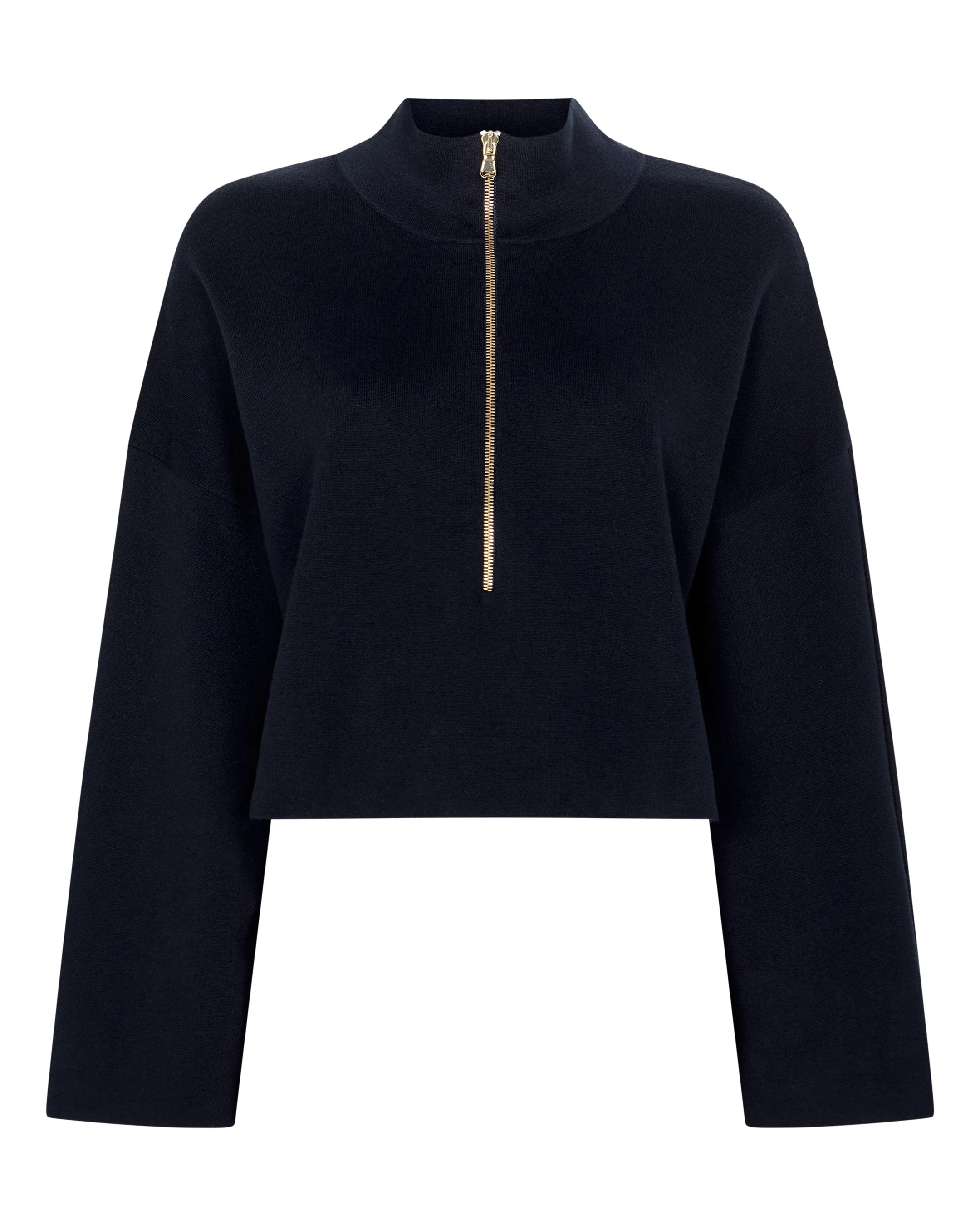 Women's Half Zip Cotton Blend Sweatshirt Navy Blue - Image 2