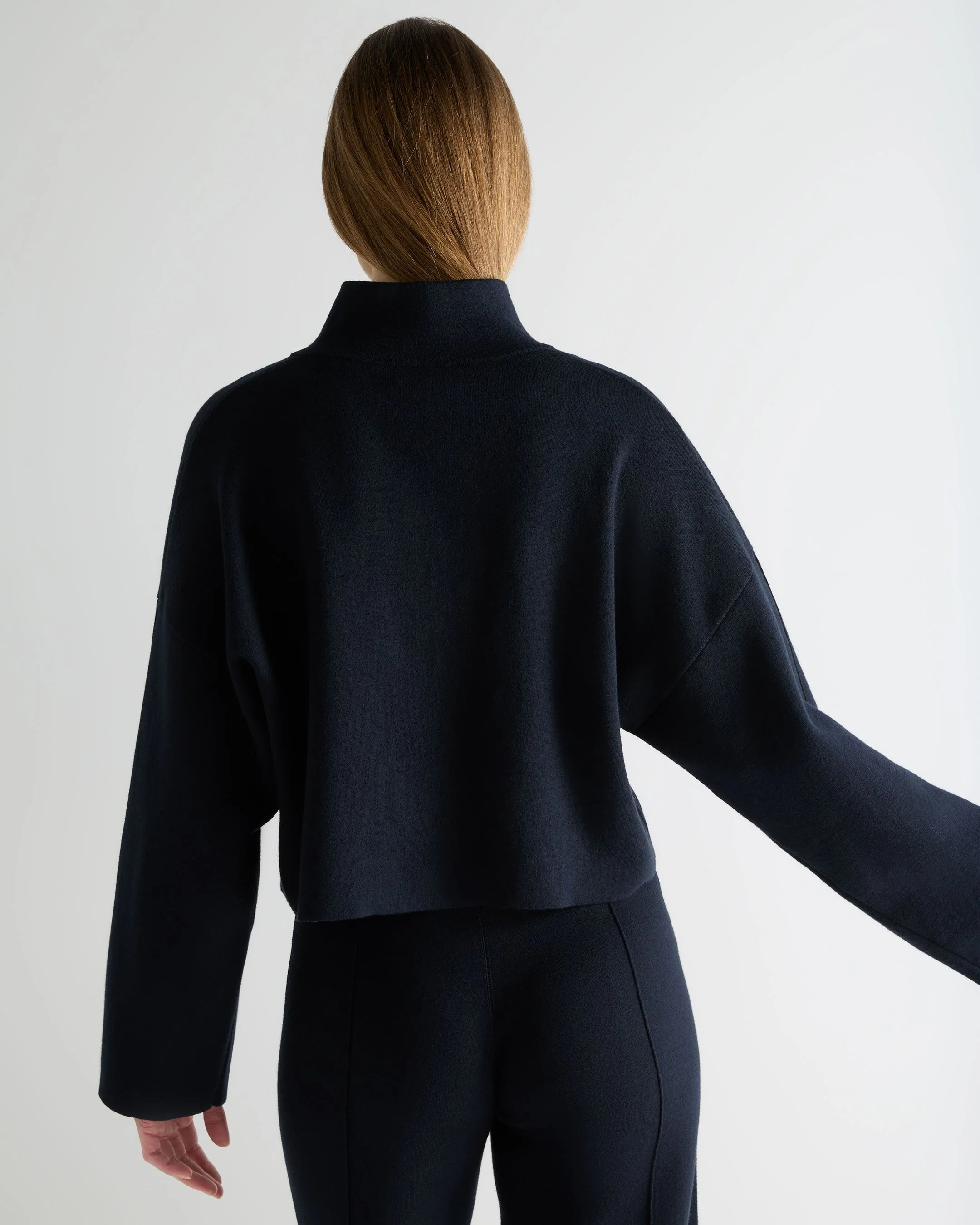 Women's Half Zip Cotton Blend Sweatshirt Navy Blue - Image 4