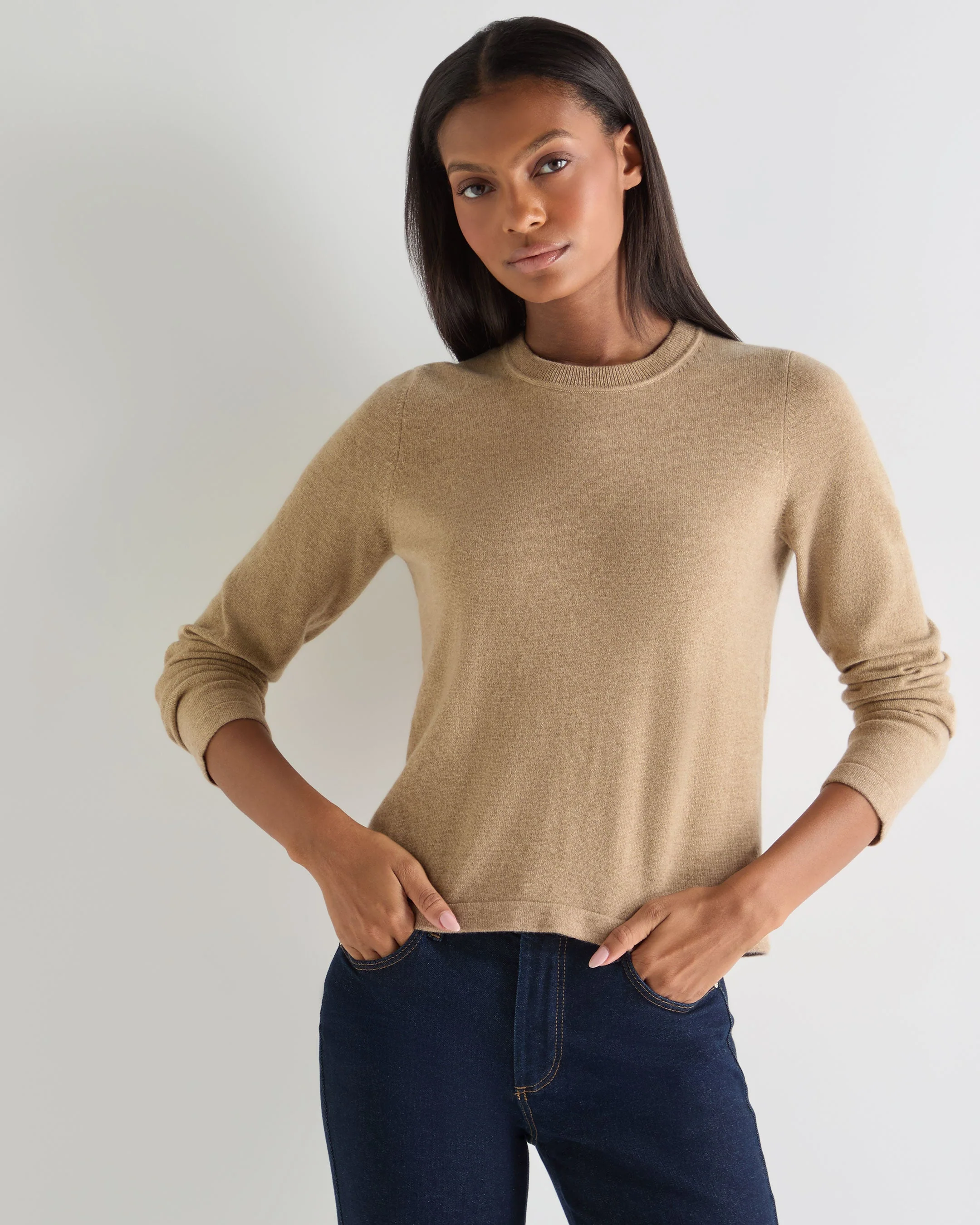 Women's Hallie Round Neck Cashmere Sweater Cappuccino Brown