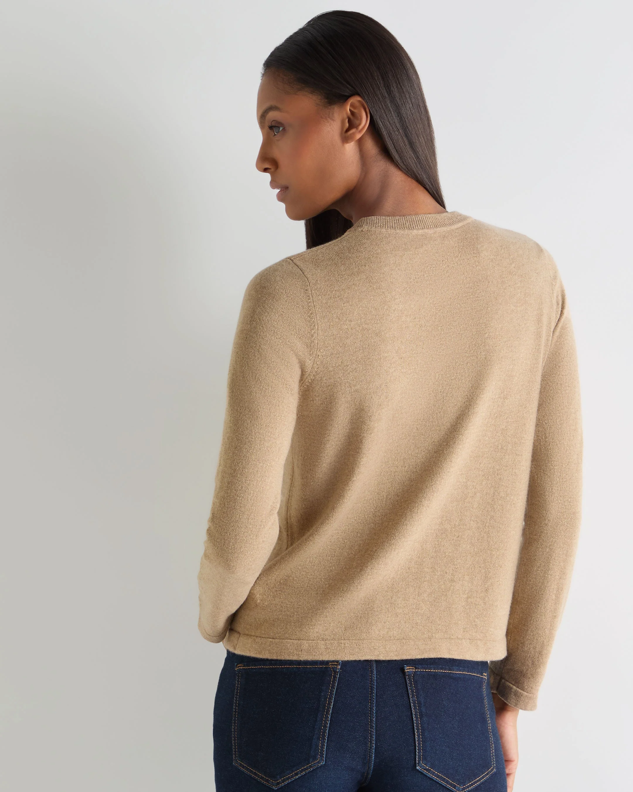 Women's Hallie Round Neck Cashmere Sweater Cappuccino Brown - Image 4