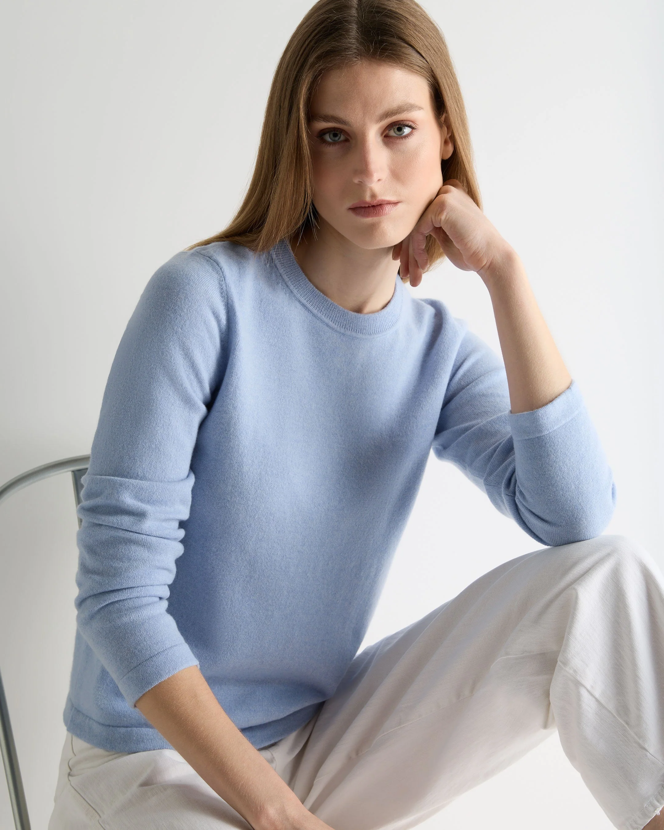 Women's Hallie Round Neck Cashmere Sweater Sea Mist Blue