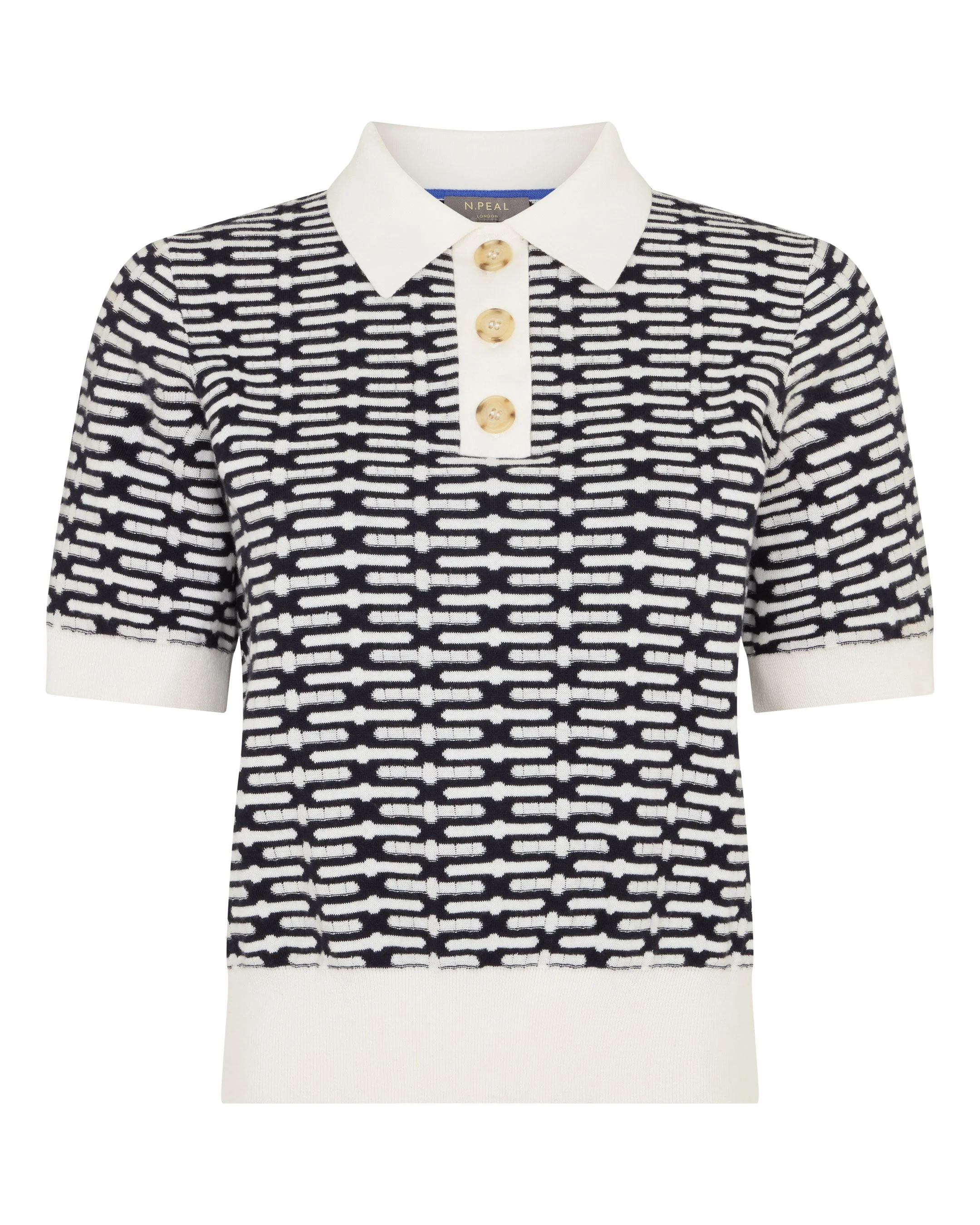 Women's Harlow Jacquard Cotton Cashmere Polo Navy Blue - Image 2