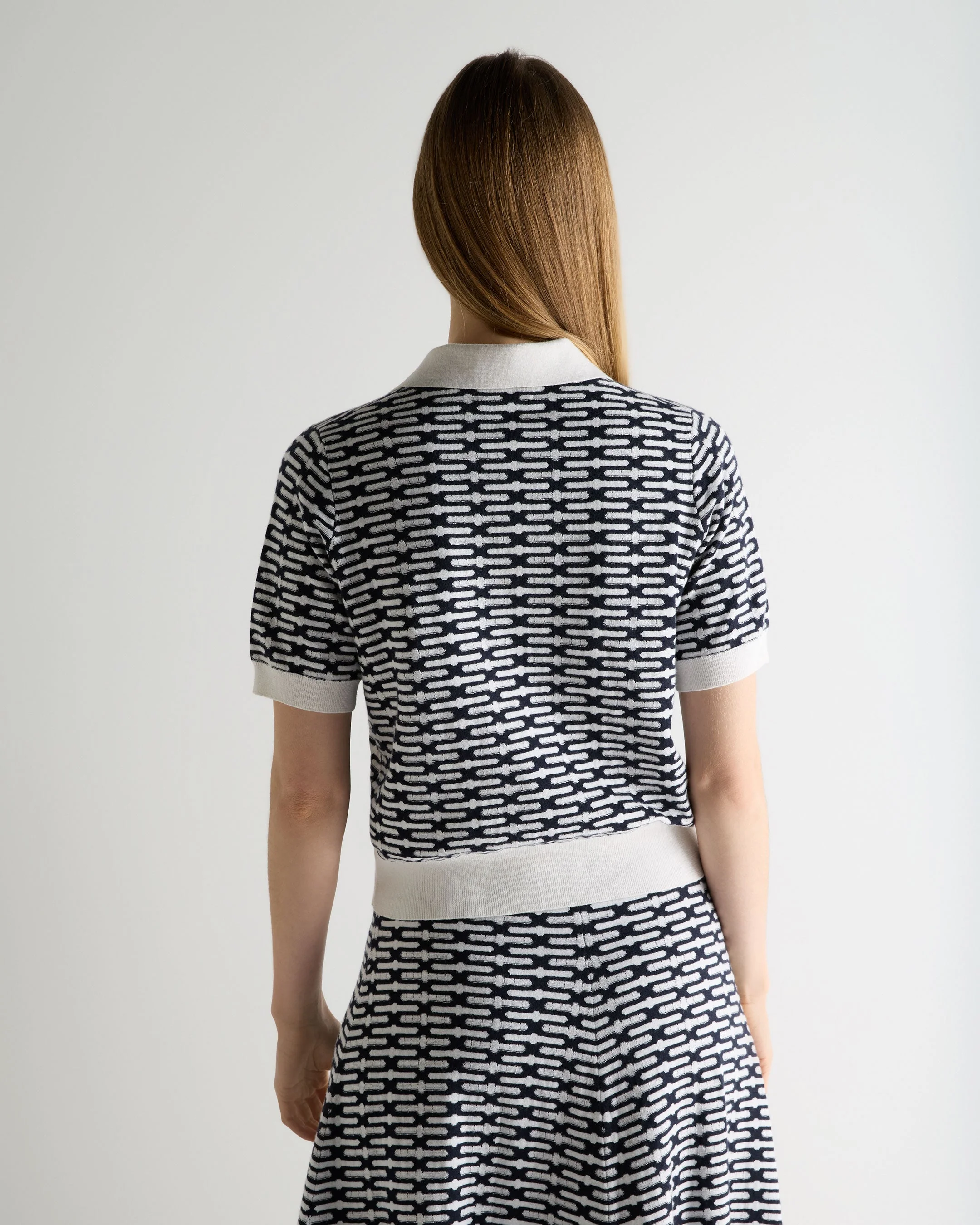 Women's Harlow Jacquard Cotton Cashmere Polo Navy Blue - Image 4