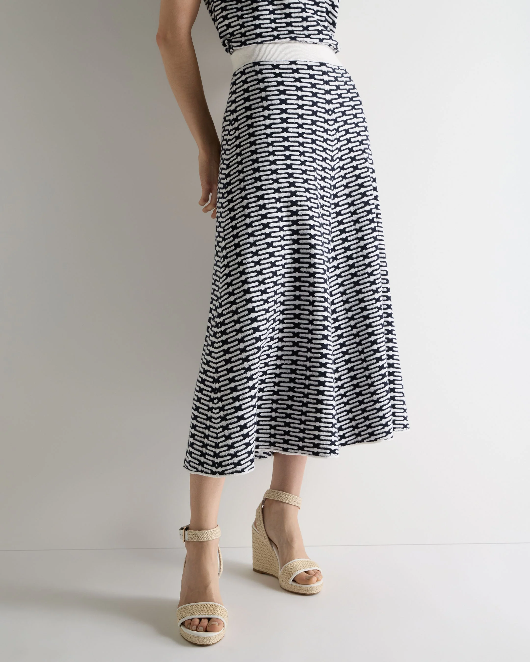 Women's Harlow Jacquard Cotton Cashmere Skirt Navy Blue