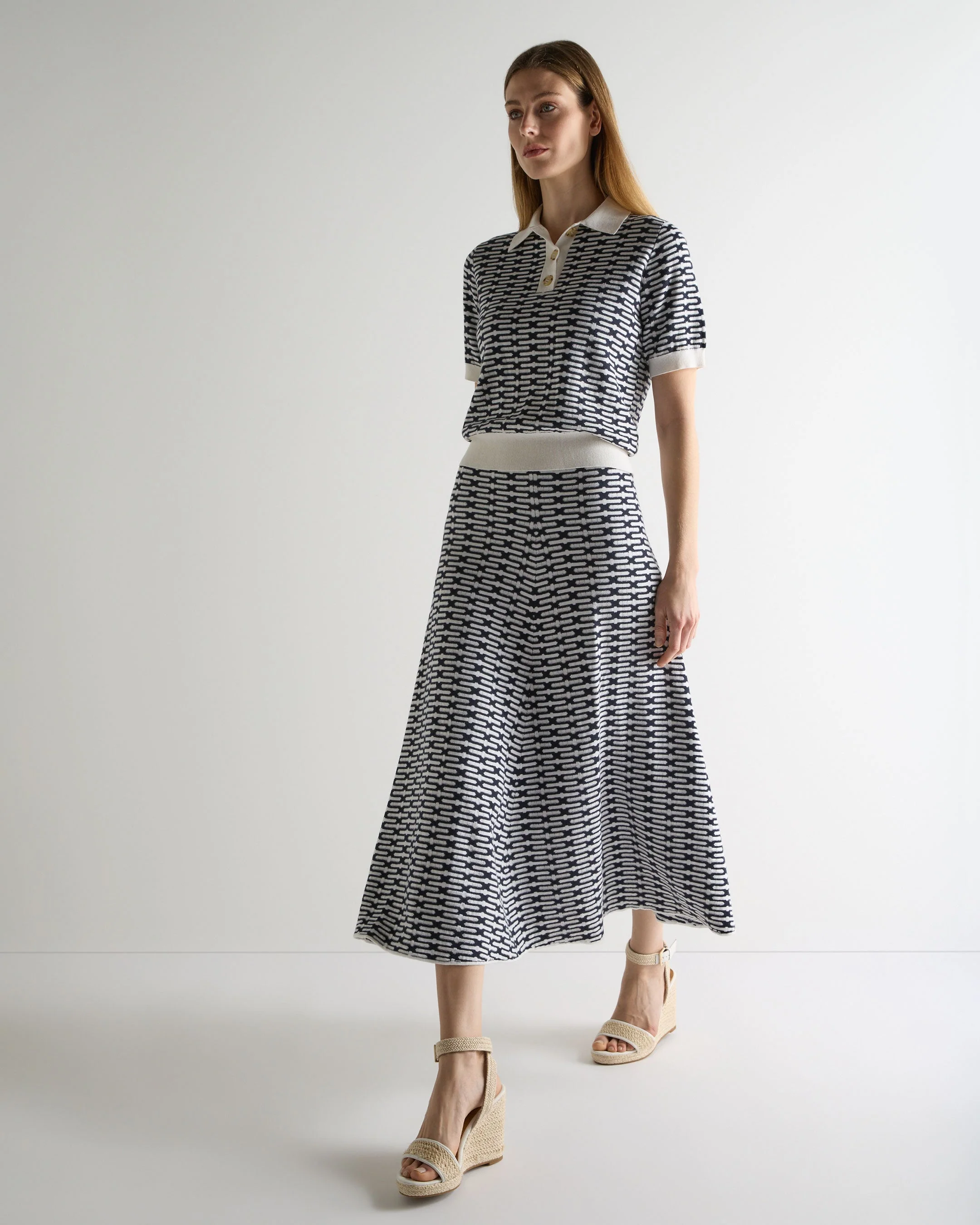 Women's Harlow Jacquard Cotton Cashmere Skirt Navy Blue - Image 3