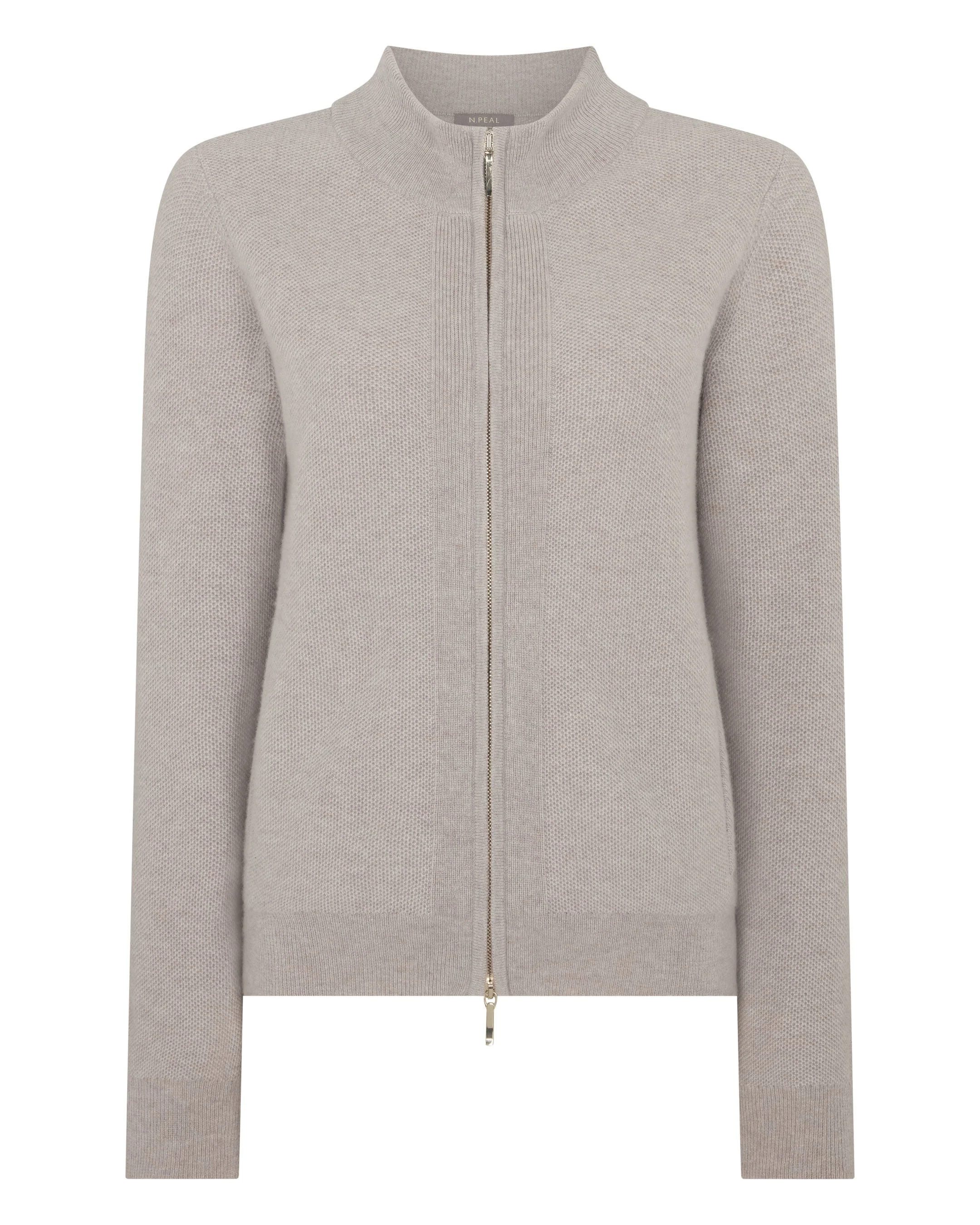 Women's Honeycomb Full Zip Cashmere Sweater Oat Grey - Image 2