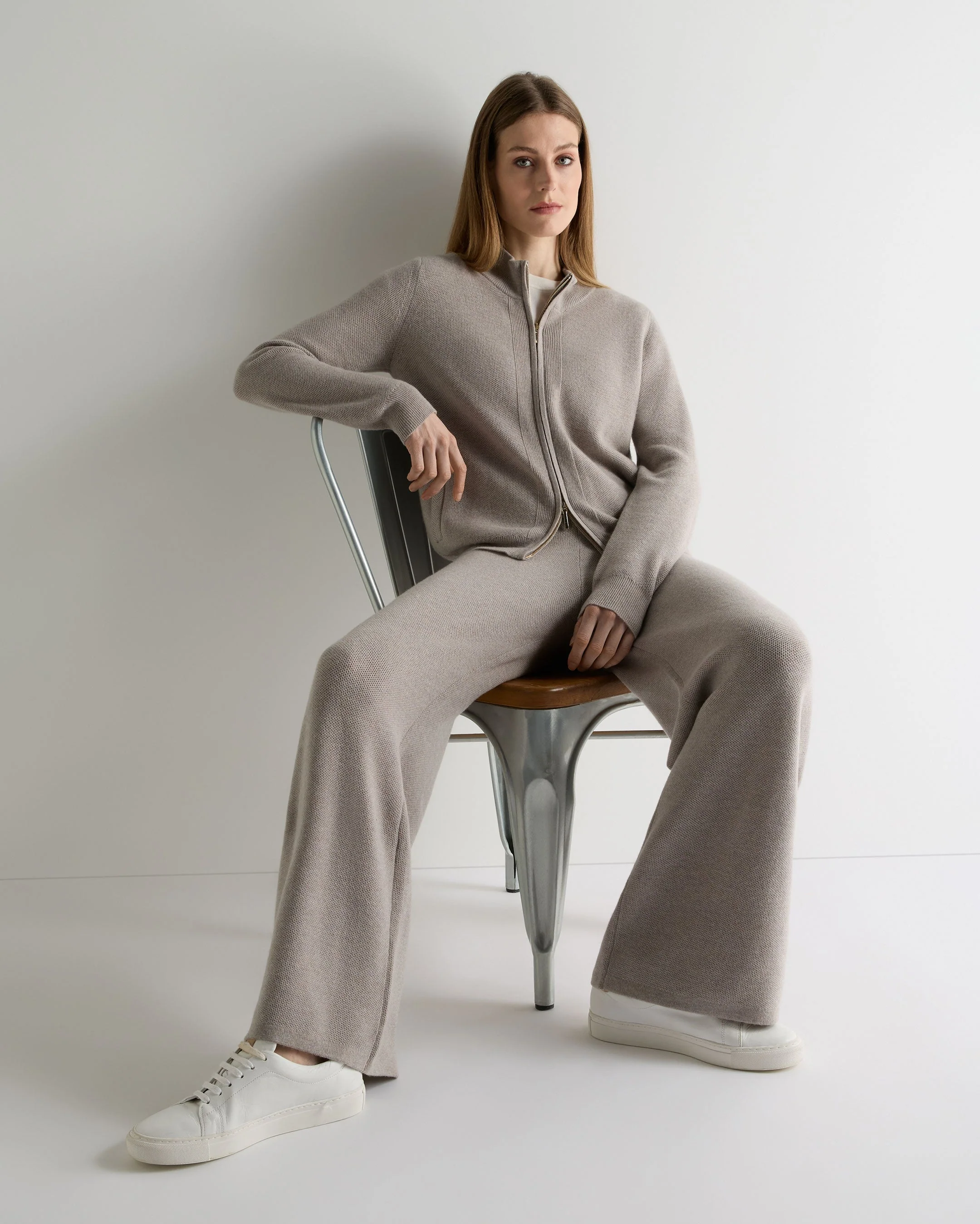 Women's Honeycomb Knit Cashmere Pant Oat Grey - Image 3