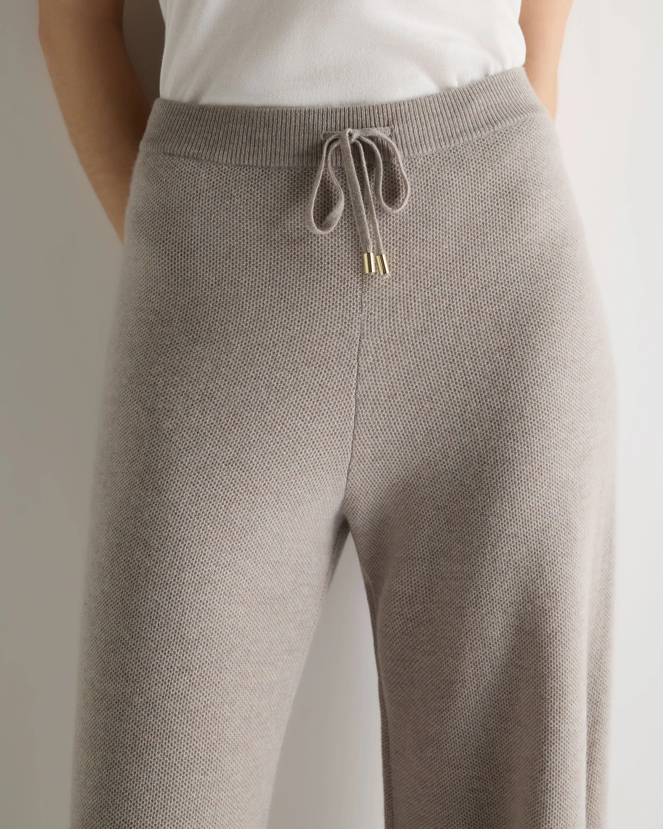 Women's Honeycomb Knit Cashmere Pant Oat Grey - Image 5