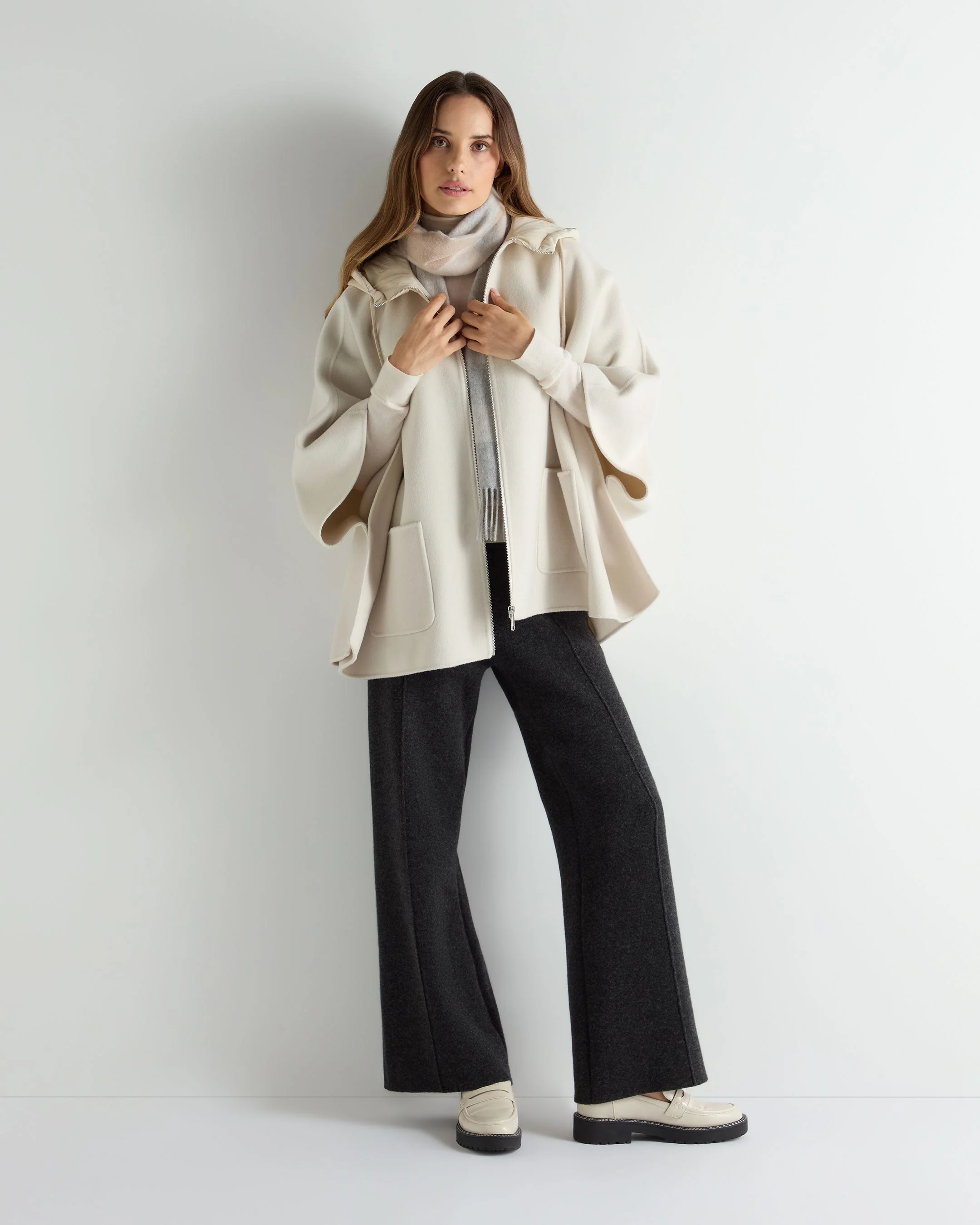 Women's Hooded Woven Cape Cream - Image 3