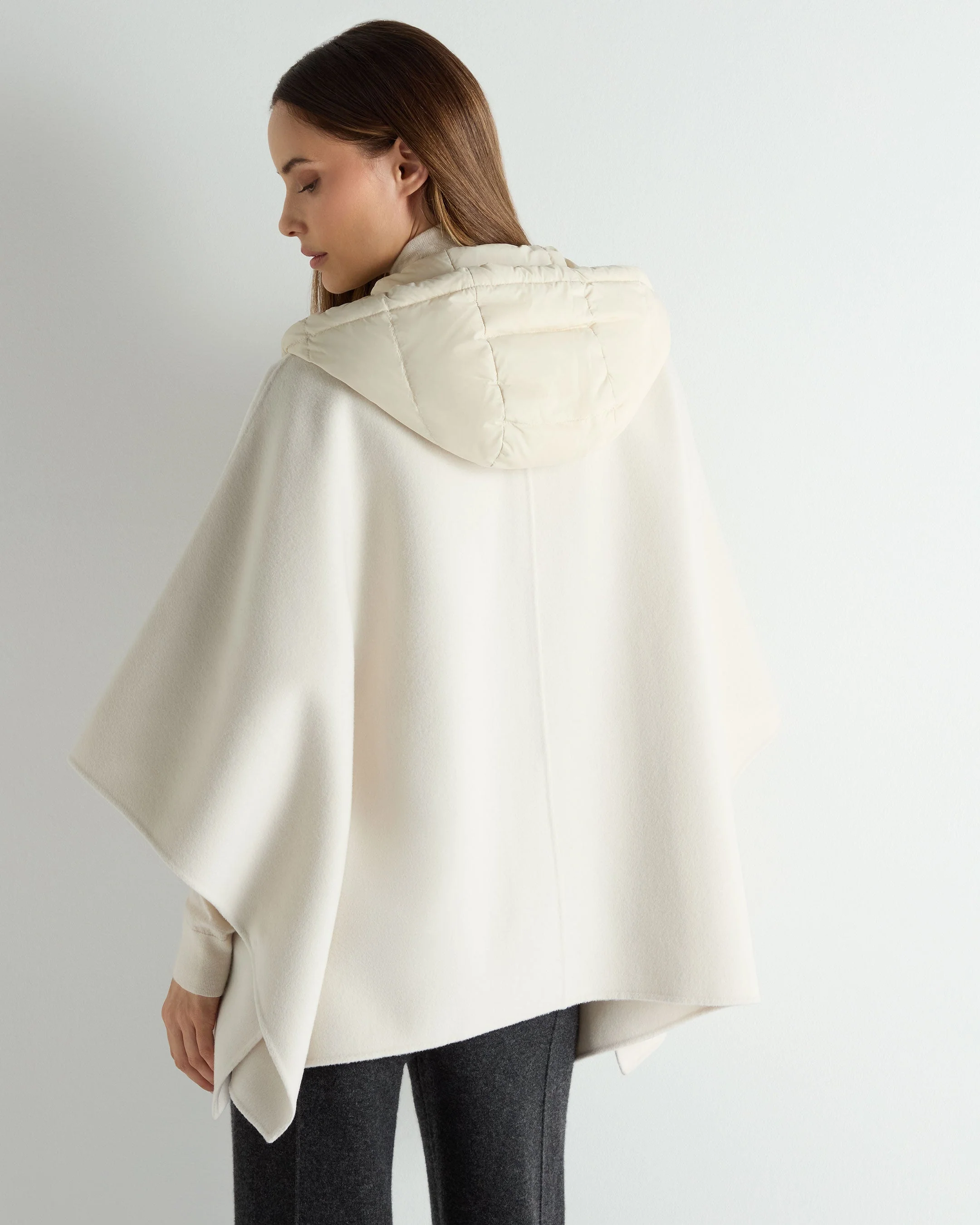 Women's Hooded Woven Cape Cream - Image 4
