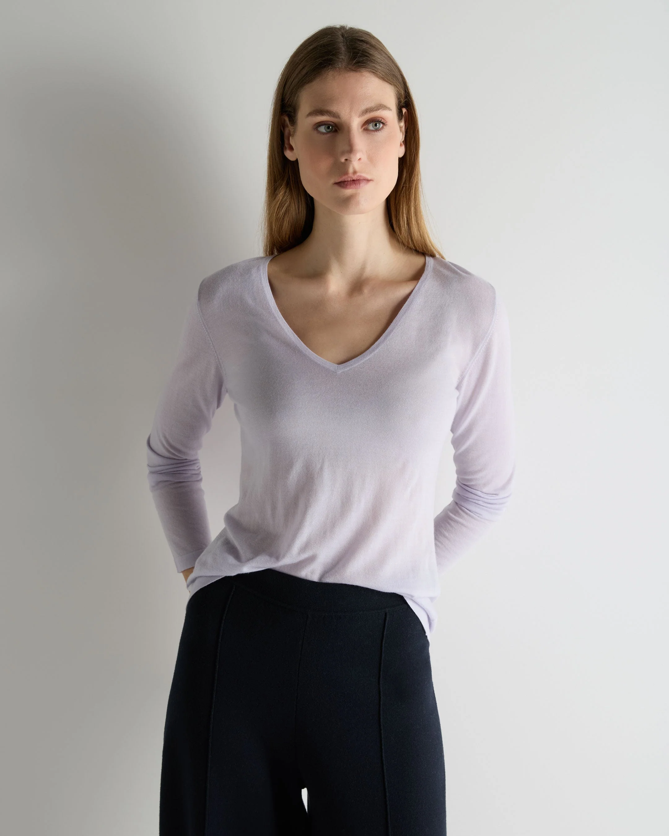 Women's Imogen Superfine Cashmere V Neck Sweater Lavender Purple