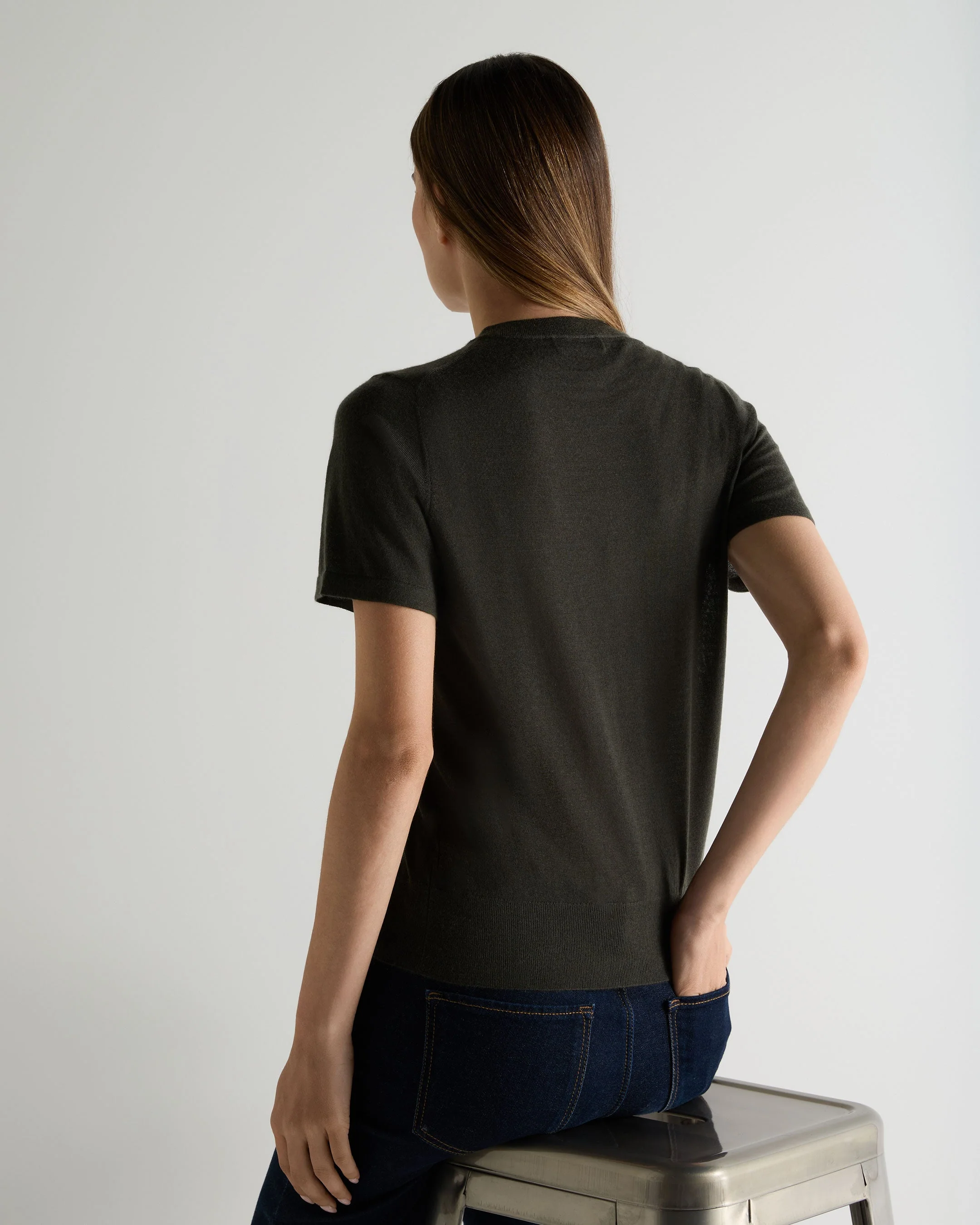 Women's Isla Superfine Cashmere T-Shirt Arabica Khaki Green - Image 4