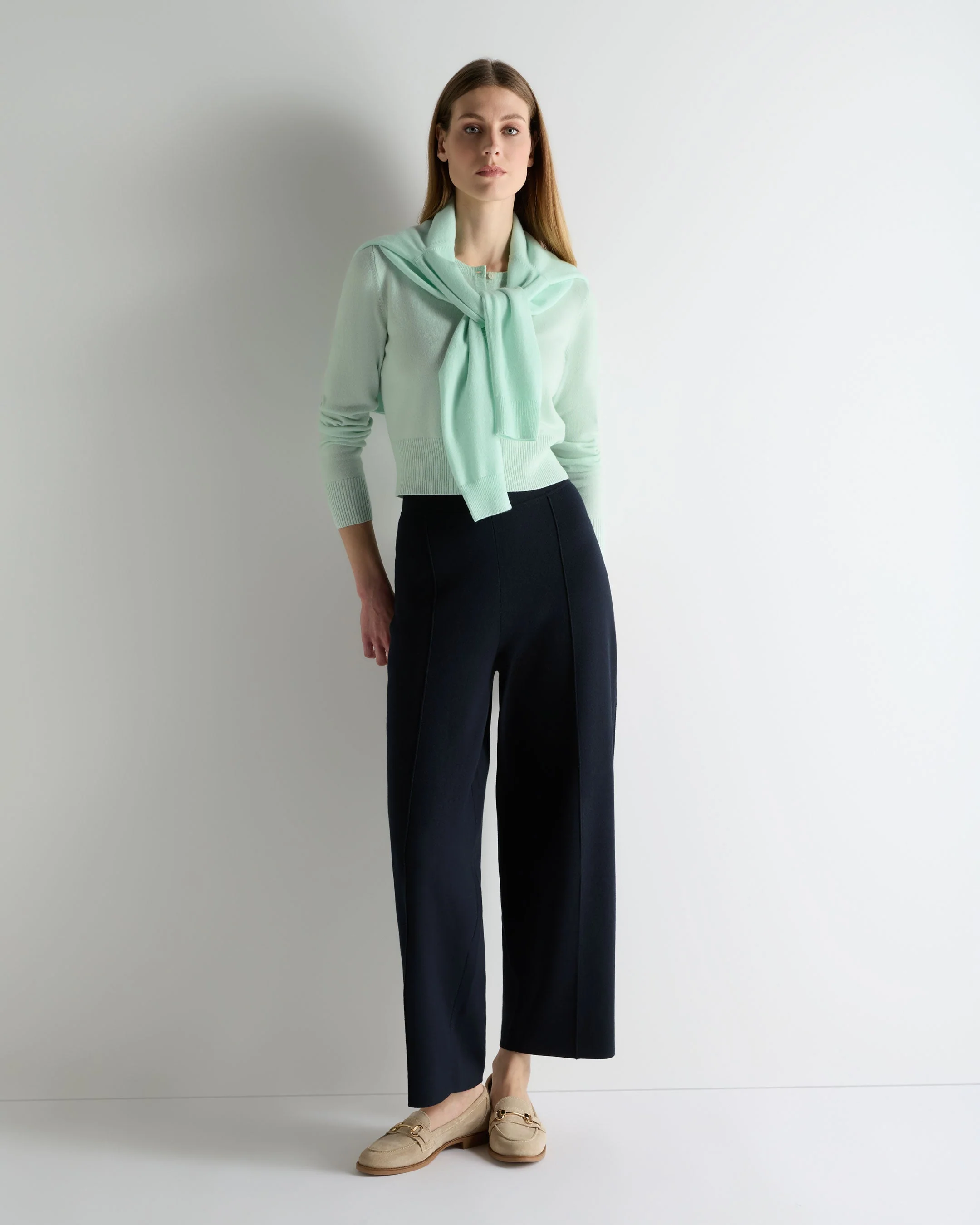 Women's Ivy Cropped Cashmere Cardigan Mint Green - Image 3