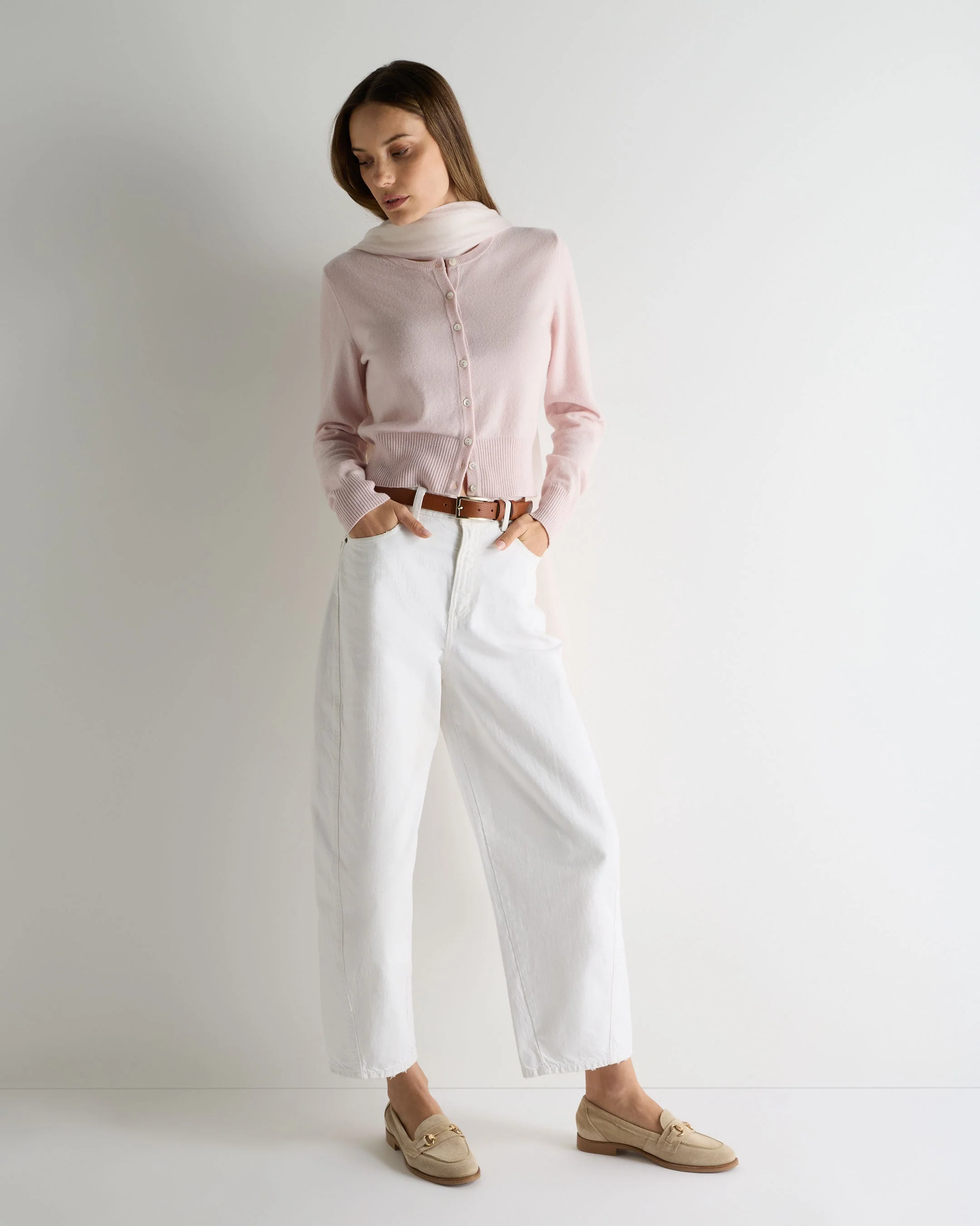 Women's Ivy Cropped Cashmere Cardigan Powder Pink - Image 3