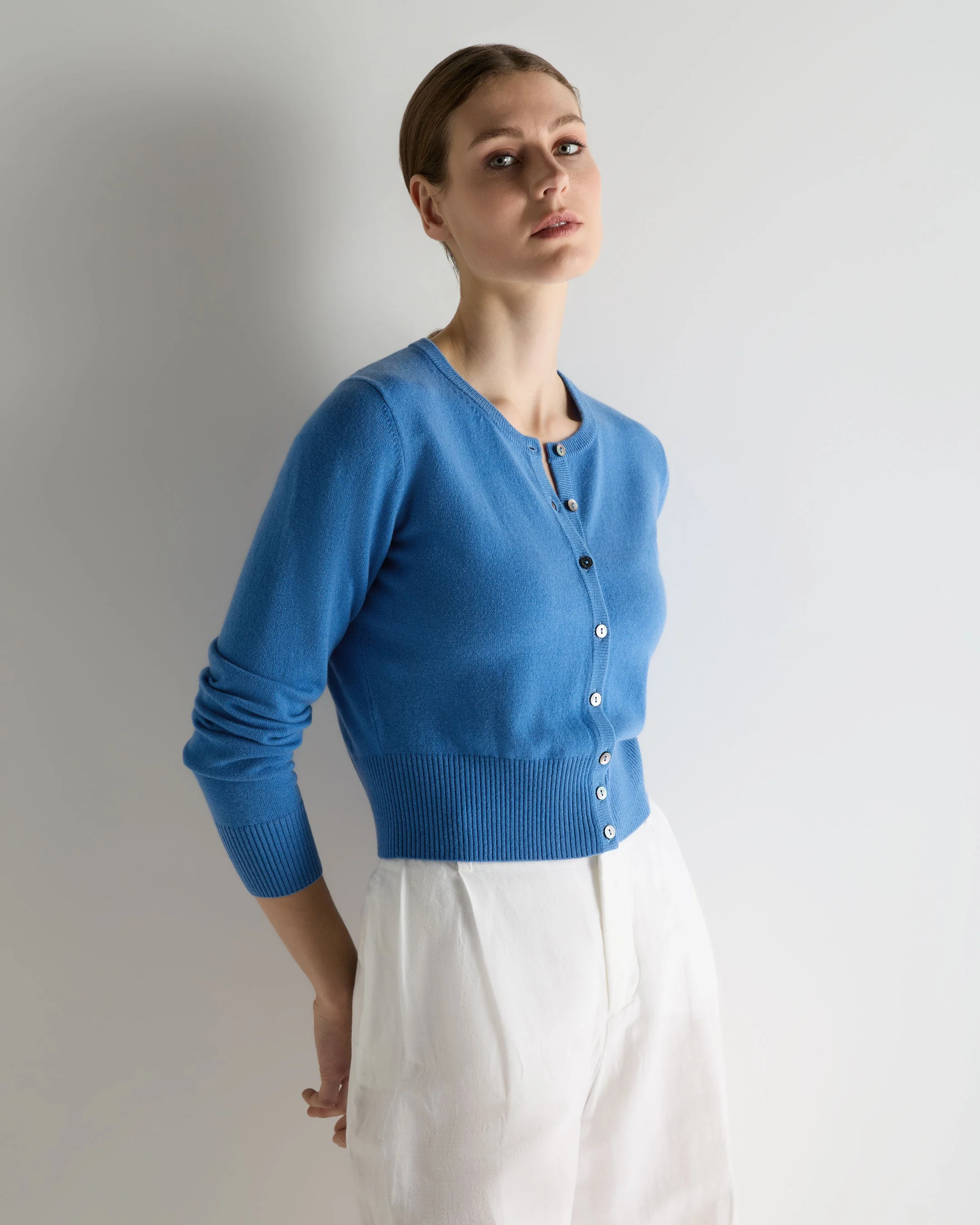 Women's Ivy Cropped Cashmere Cardigan Sunshine Blue