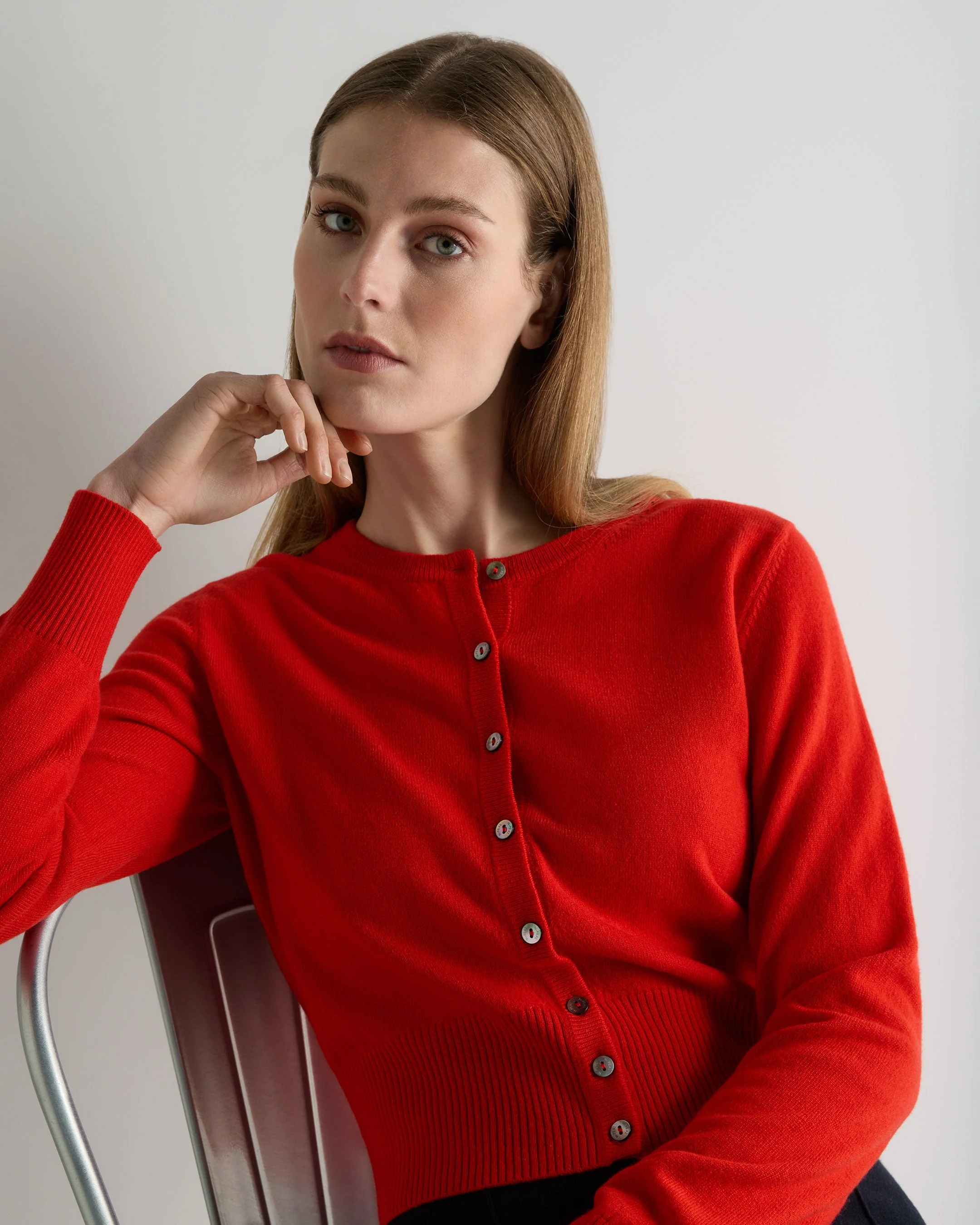 Women's Ivy Cropped Cashmere Cardigan Tomato Red - Image 5