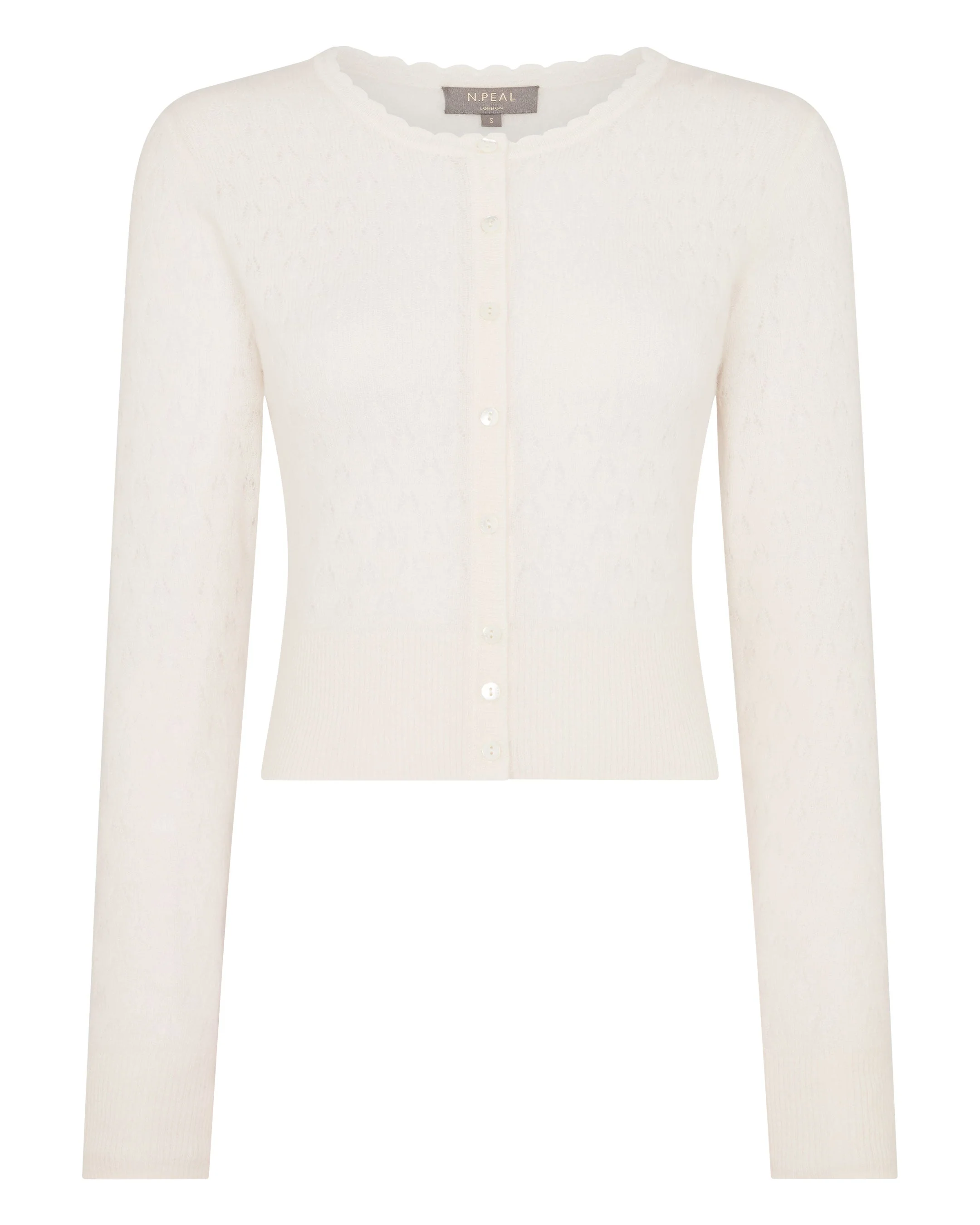 Women's Ivy Lace Stitch Cashmere Cardigan New Ivory White Sparkle - Image 2