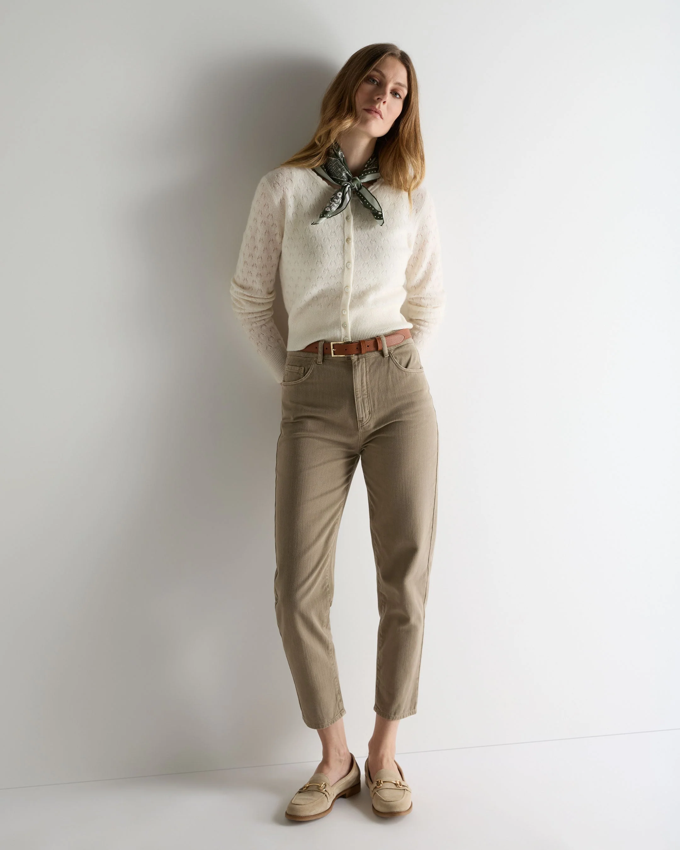 Women's Ivy Lace Stitch Cashmere Cardigan New Ivory White Sparkle - Image 3
