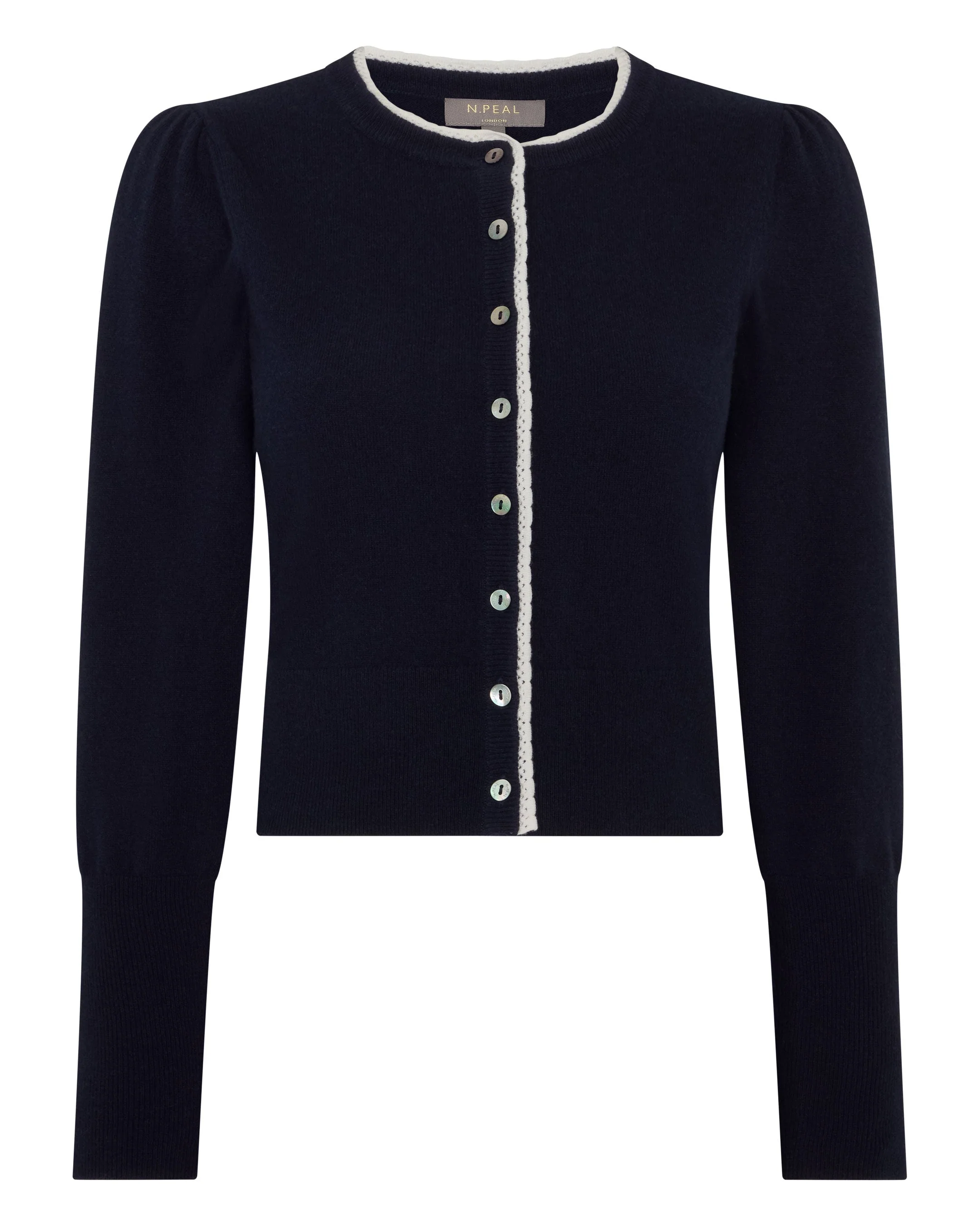 Women's Lace Trim Cashmere Cardigan Navy Blue - Image 2