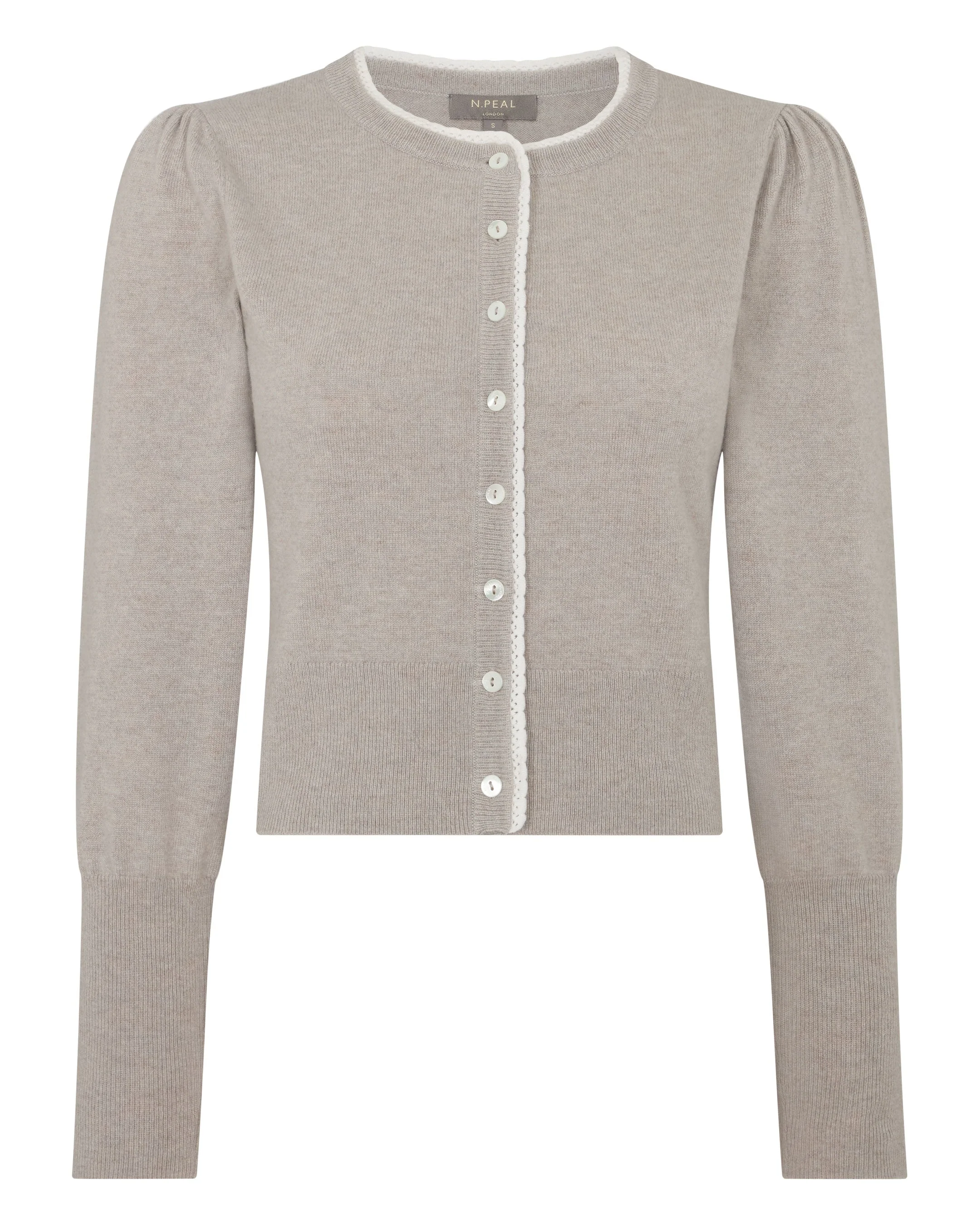 Women's Lace Trim Cashmere Cardigan Oat Grey - Image 2