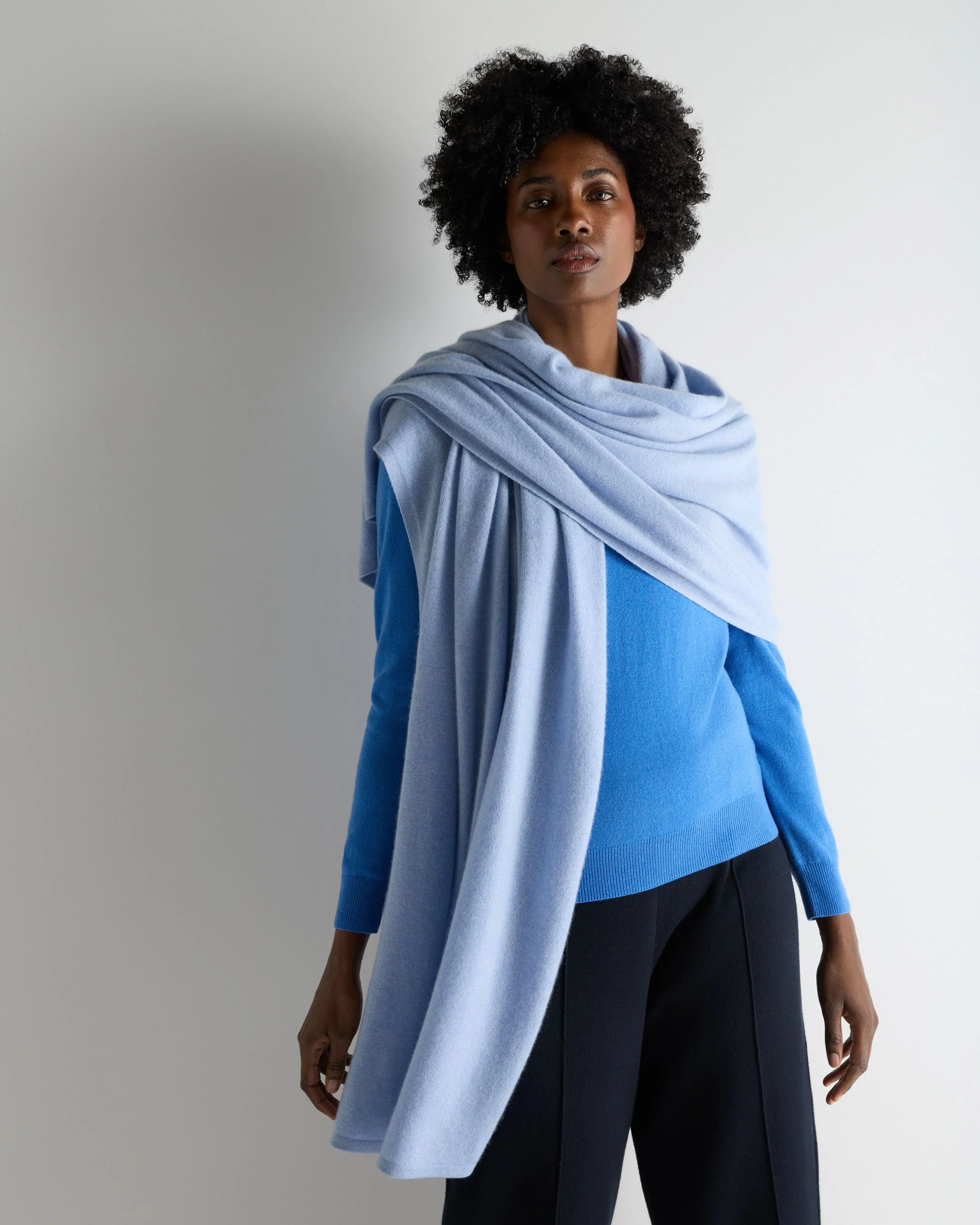 Women's Lightweight Cashmere Shawl Sea Mist Blue - Image 2
