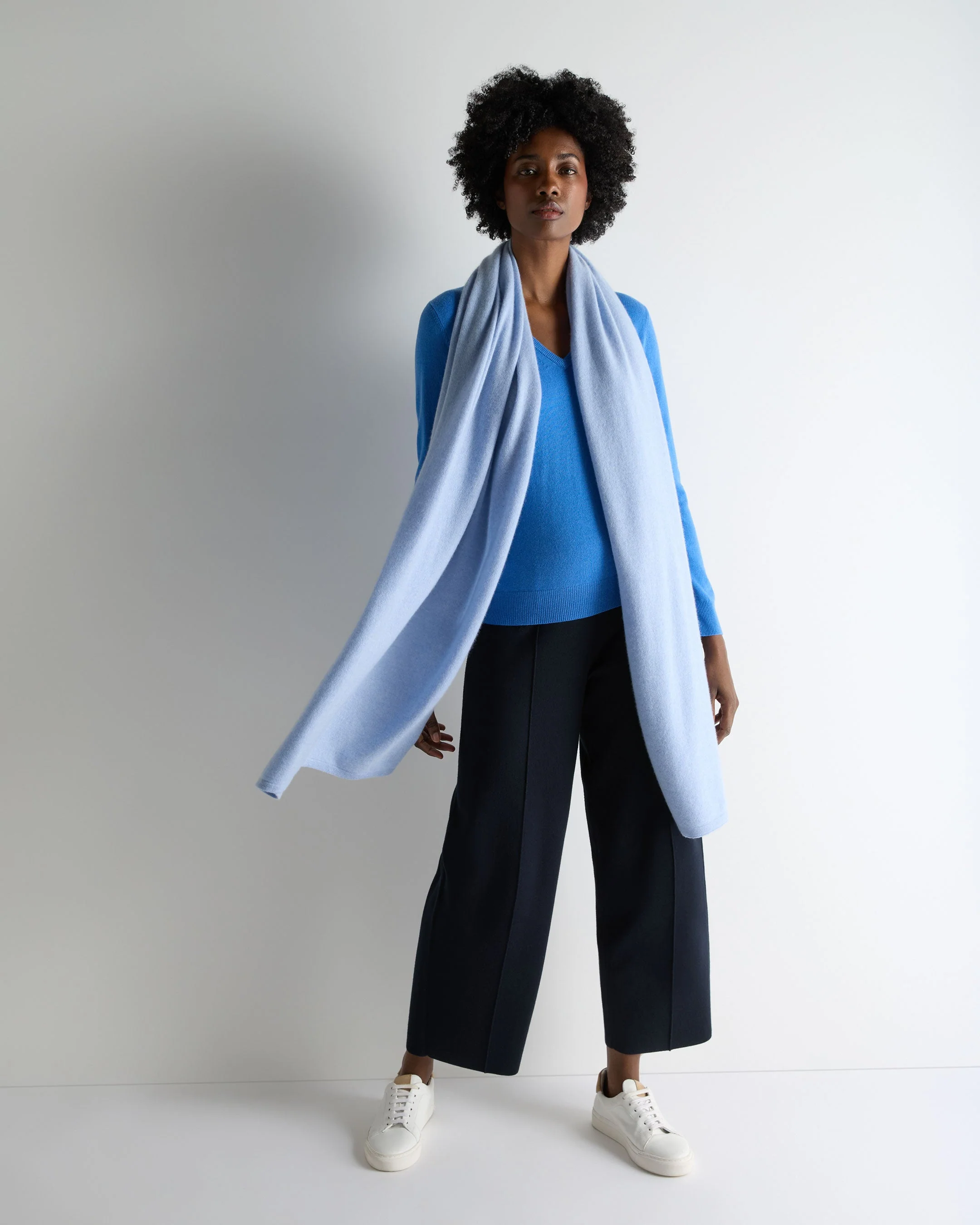 Women's Lightweight Cashmere Shawl Sea Mist Blue - Image 3