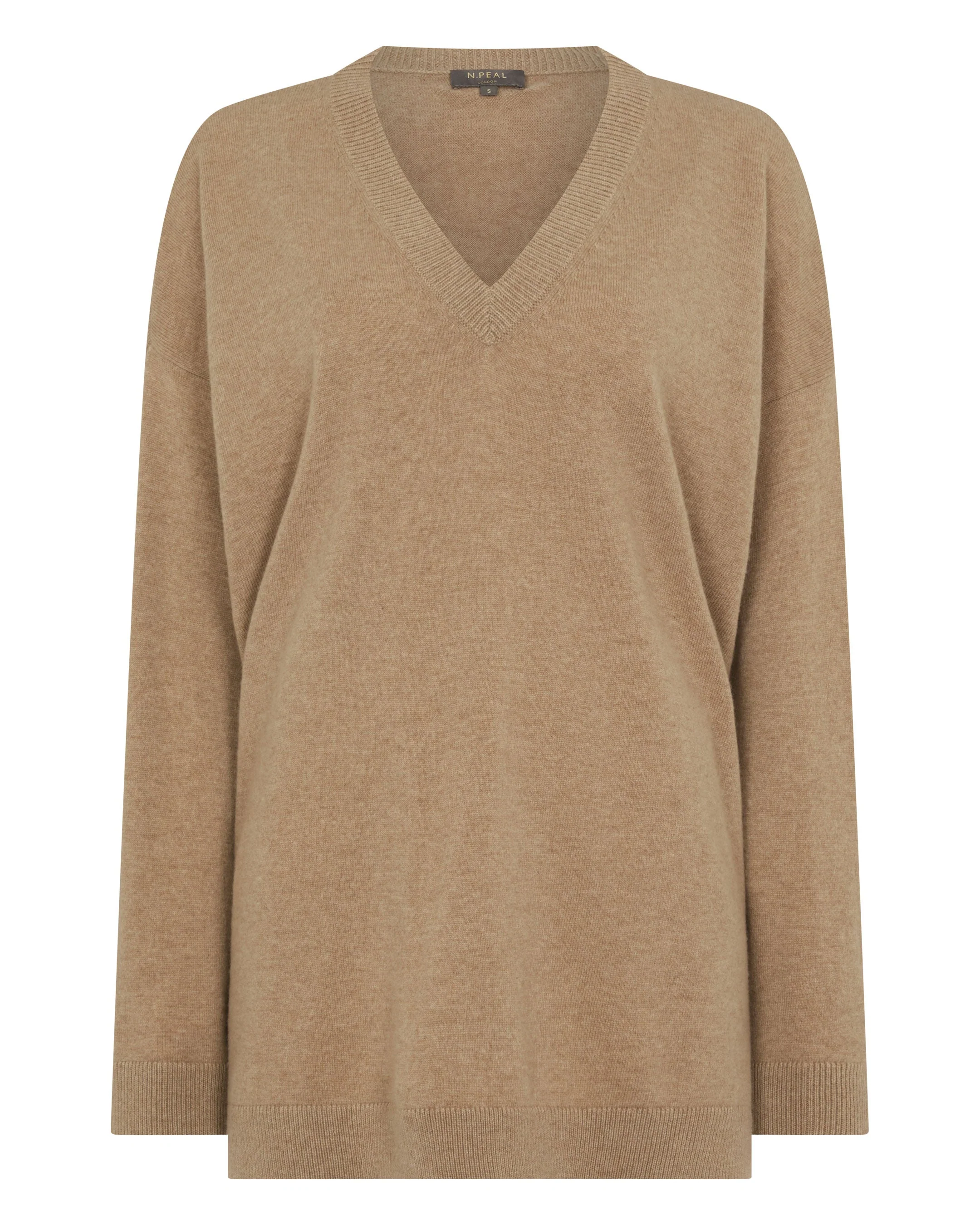 Women's Longline V Neck Cashmere Sweater Cappuccino Brown - Image 2