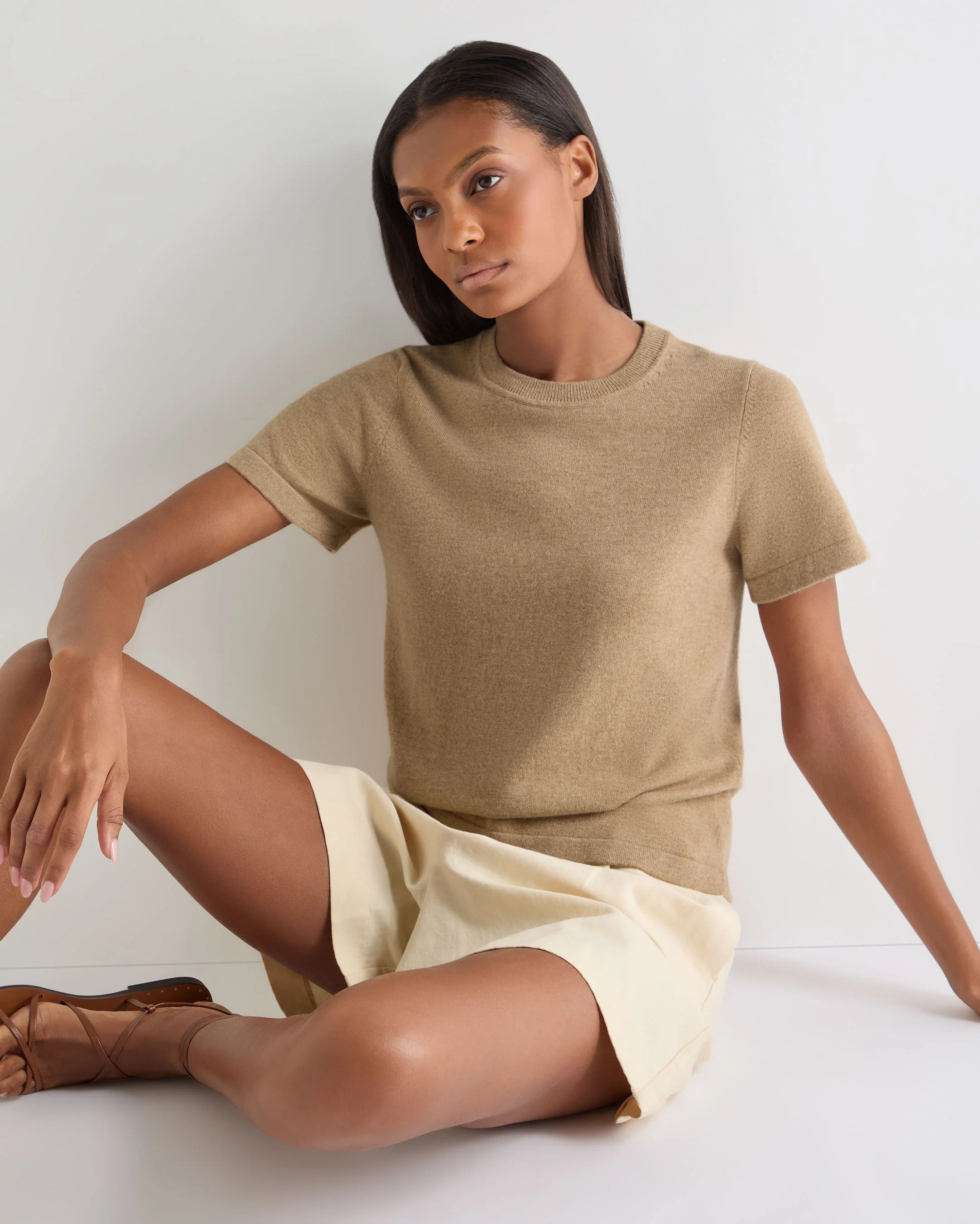Women's Lottie Cashmere T-Shirt Cappuccino Brown - Image 5