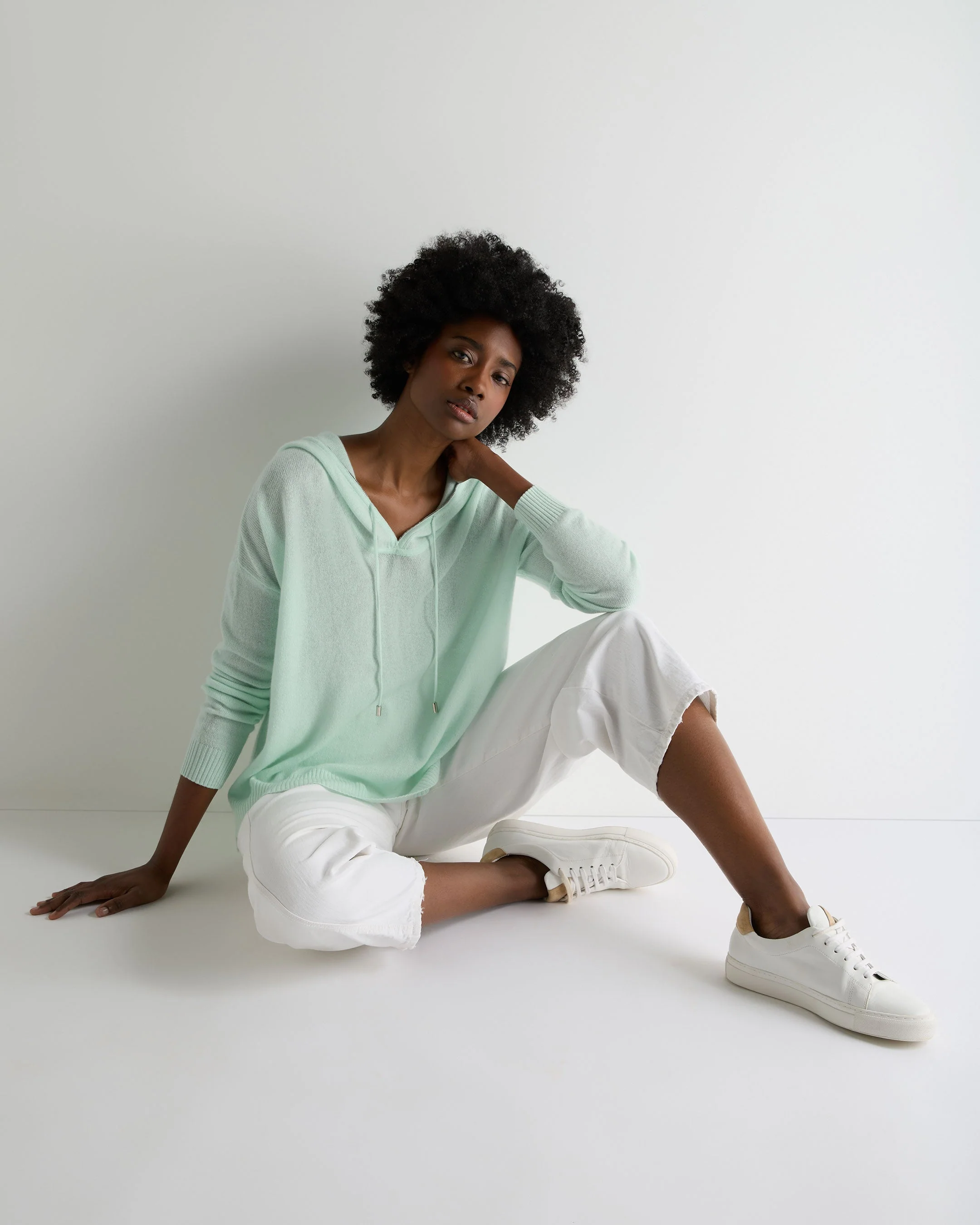 Women's Maya Metal Trim Cashmere Hoodie Mint Green - Image 3