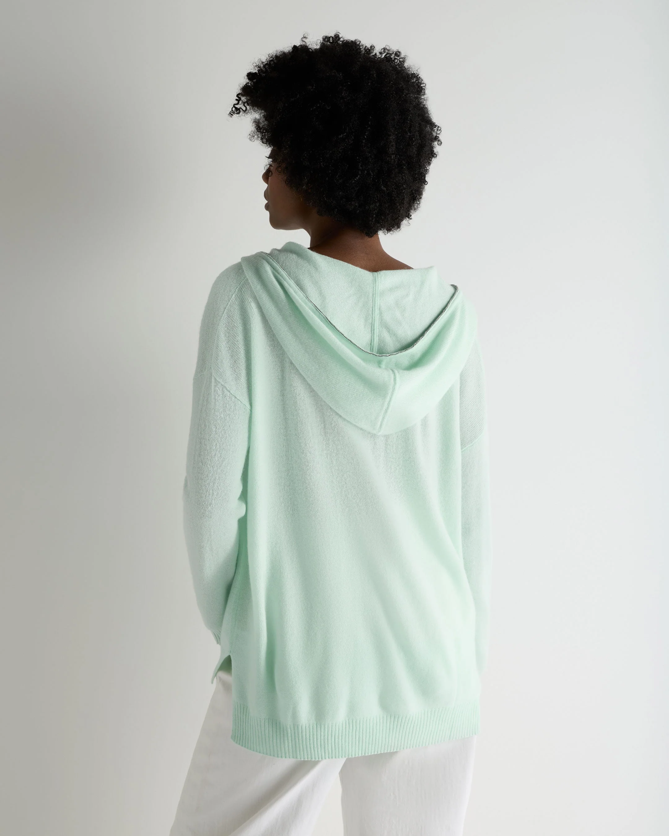 Women's Maya Metal Trim Cashmere Hoodie Mint Green - Image 4
