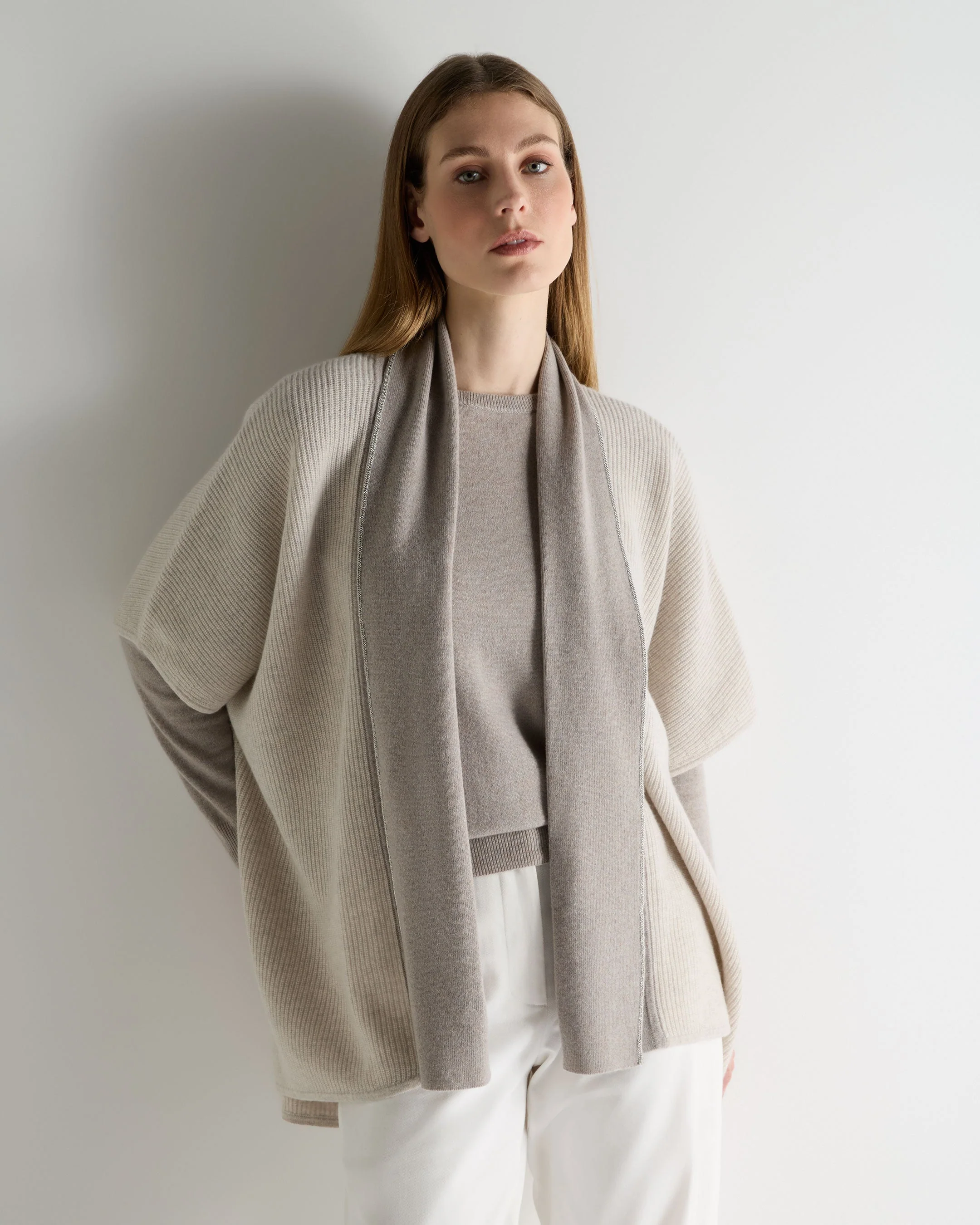 Women's Metal Rib Cashmere Cardigan Pebble Grey