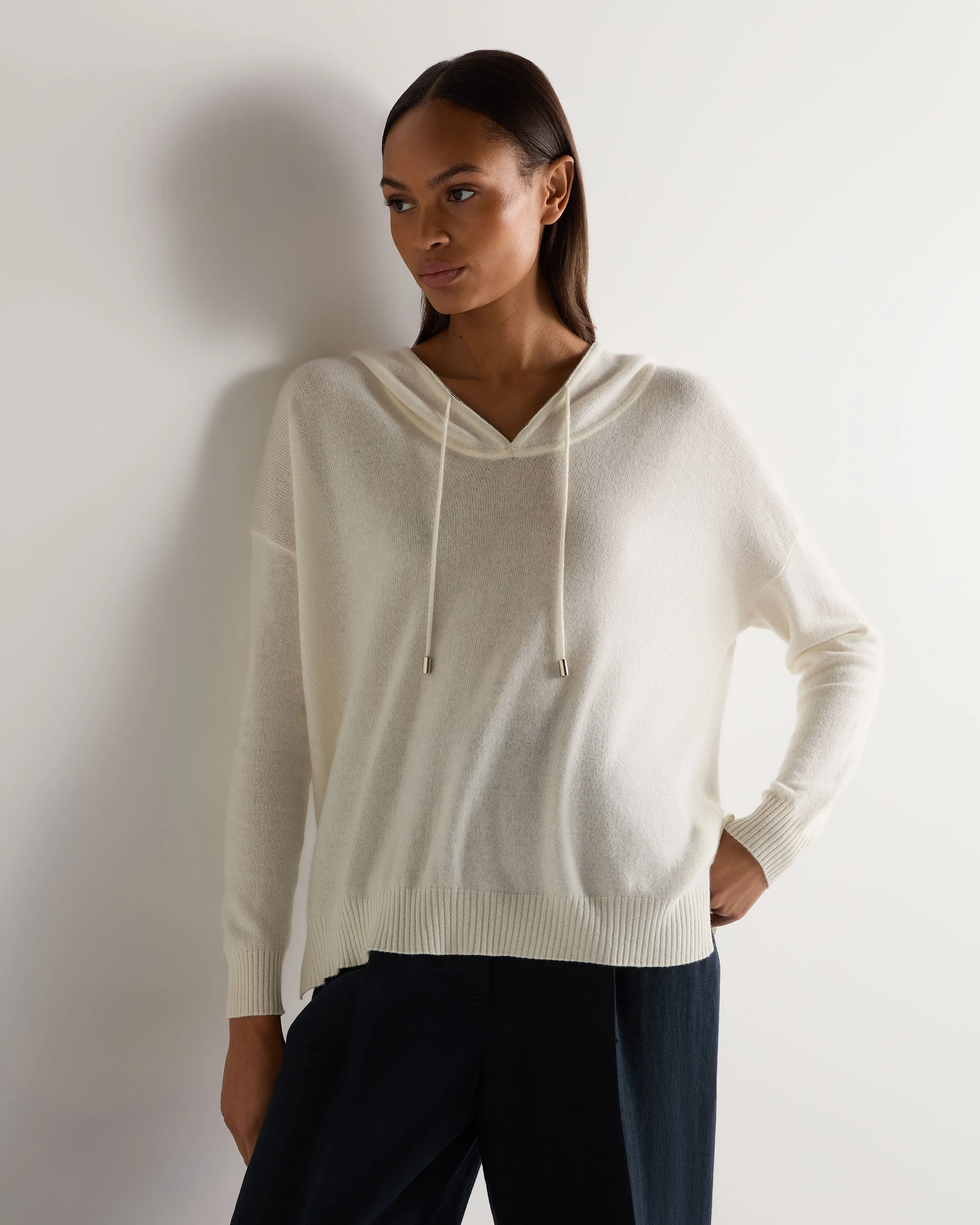 Women's Maya Metal Trim Cashmere Hoodie New Ivory White