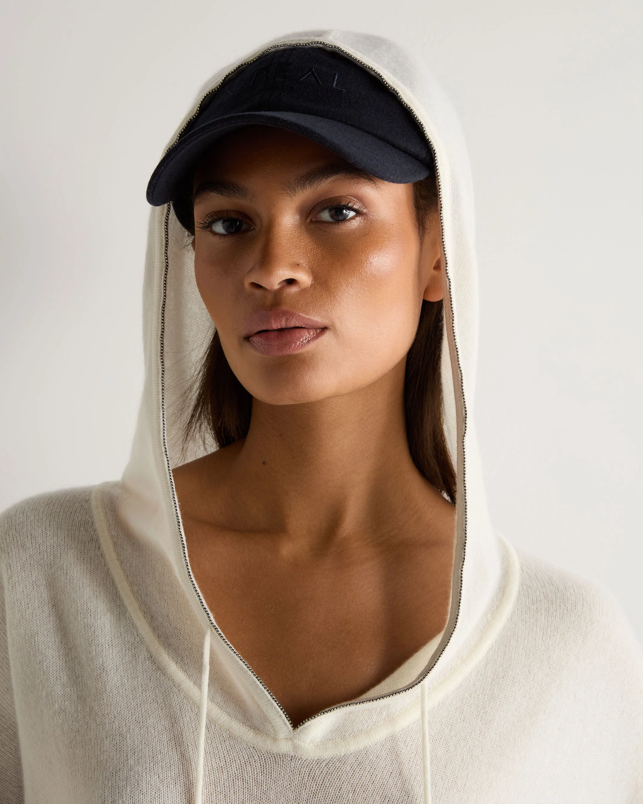 Women's Maya Metal Trim Cashmere Hoodie New Ivory White - Image 5