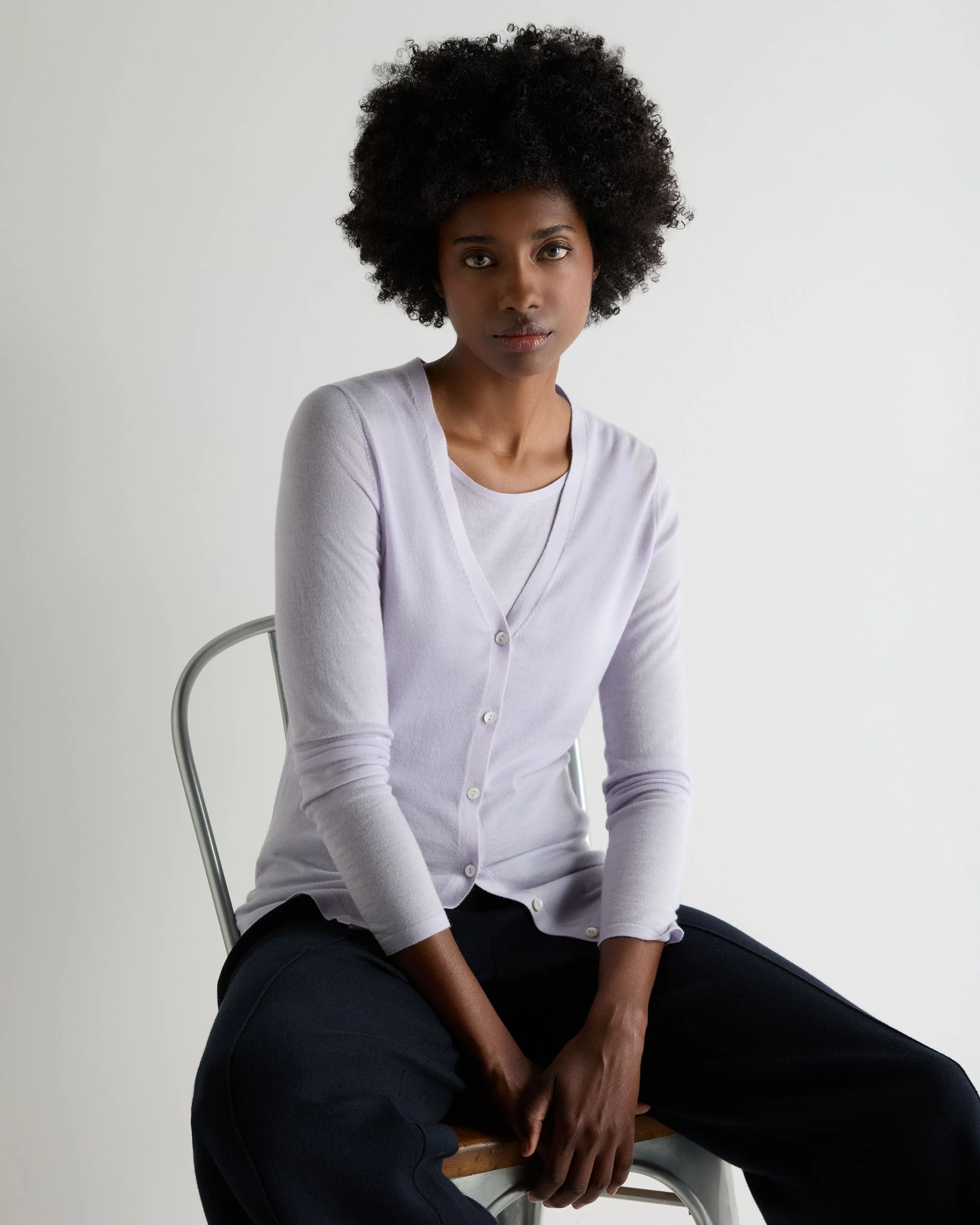 Women's Mia Superfine Cashmere V Neck Cardigan Lavender Purple
