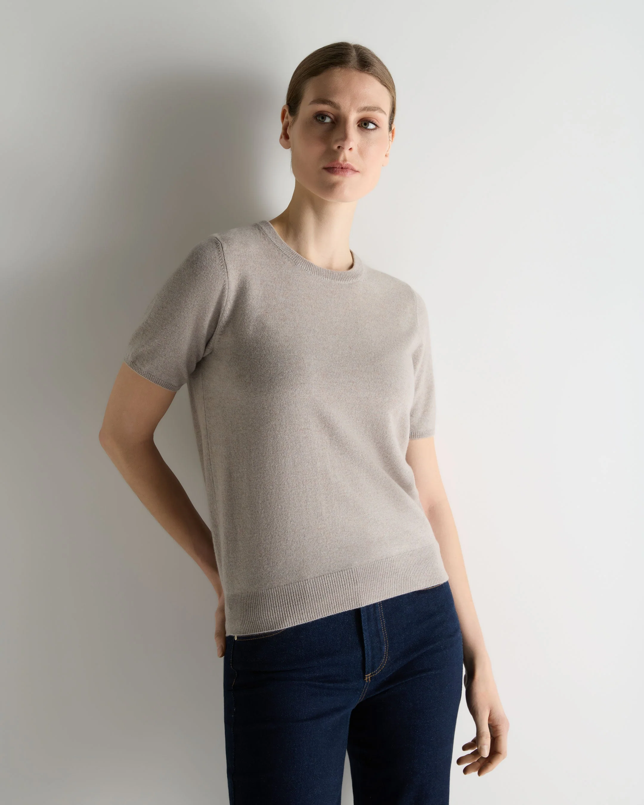 Women's Milly Classic Cashmere T-Shirt Oat Grey