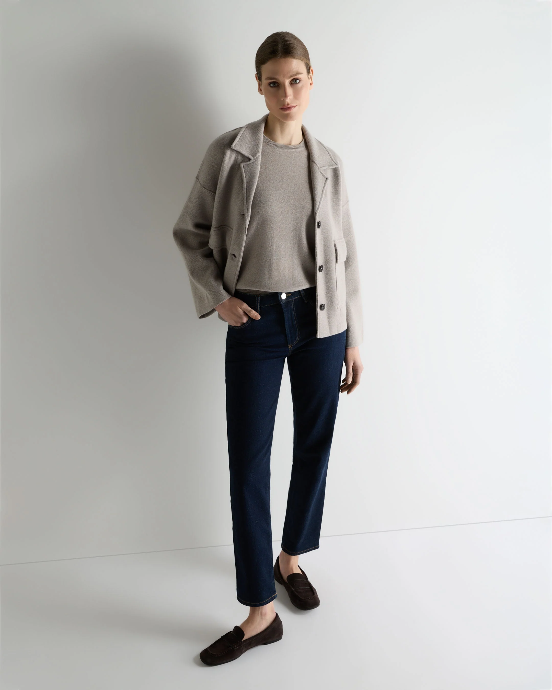 Women's Milly Classic Cashmere T-Shirt Oat Grey - Image 3