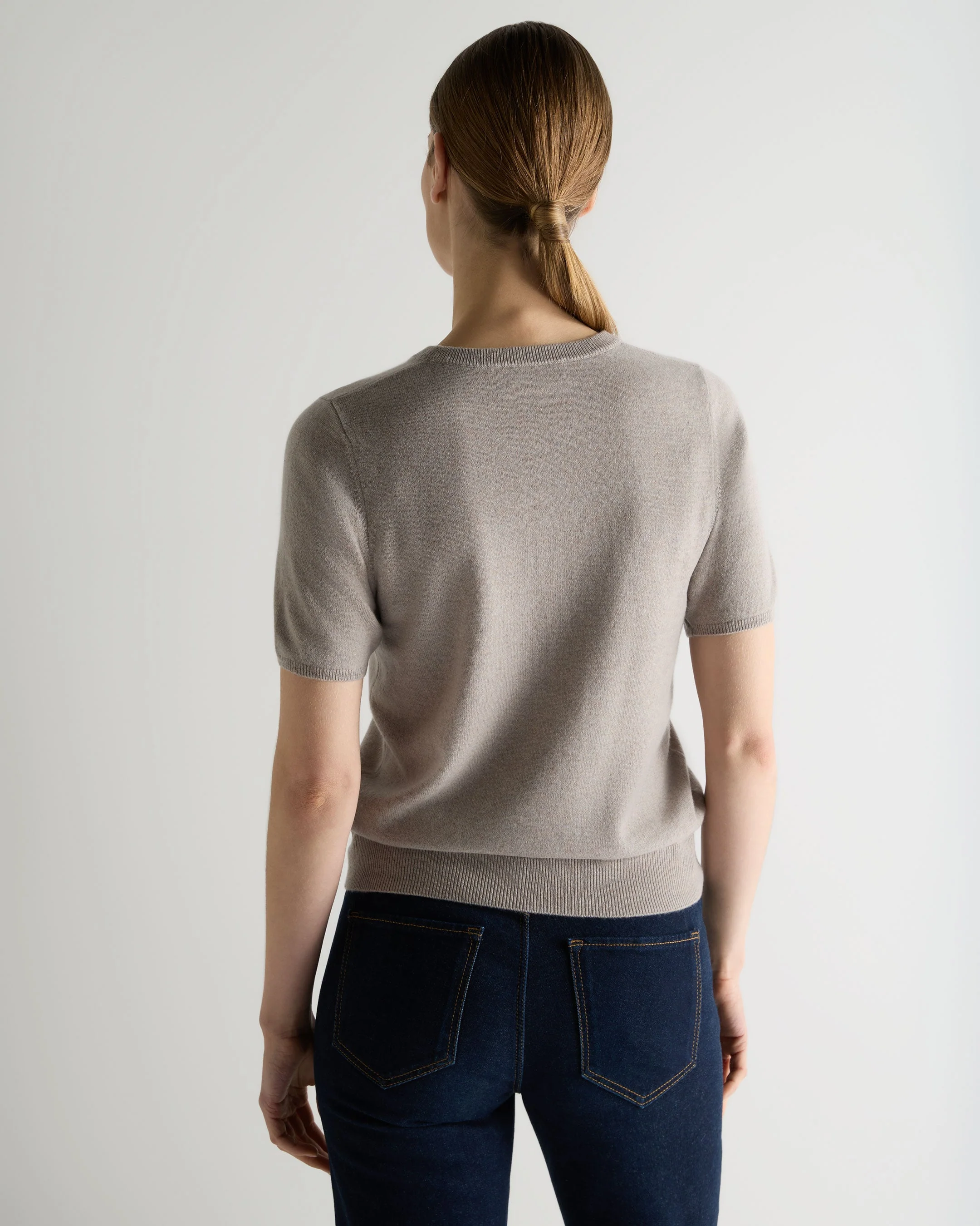 Women's Milly Classic Cashmere T-Shirt Oat Grey - Image 4