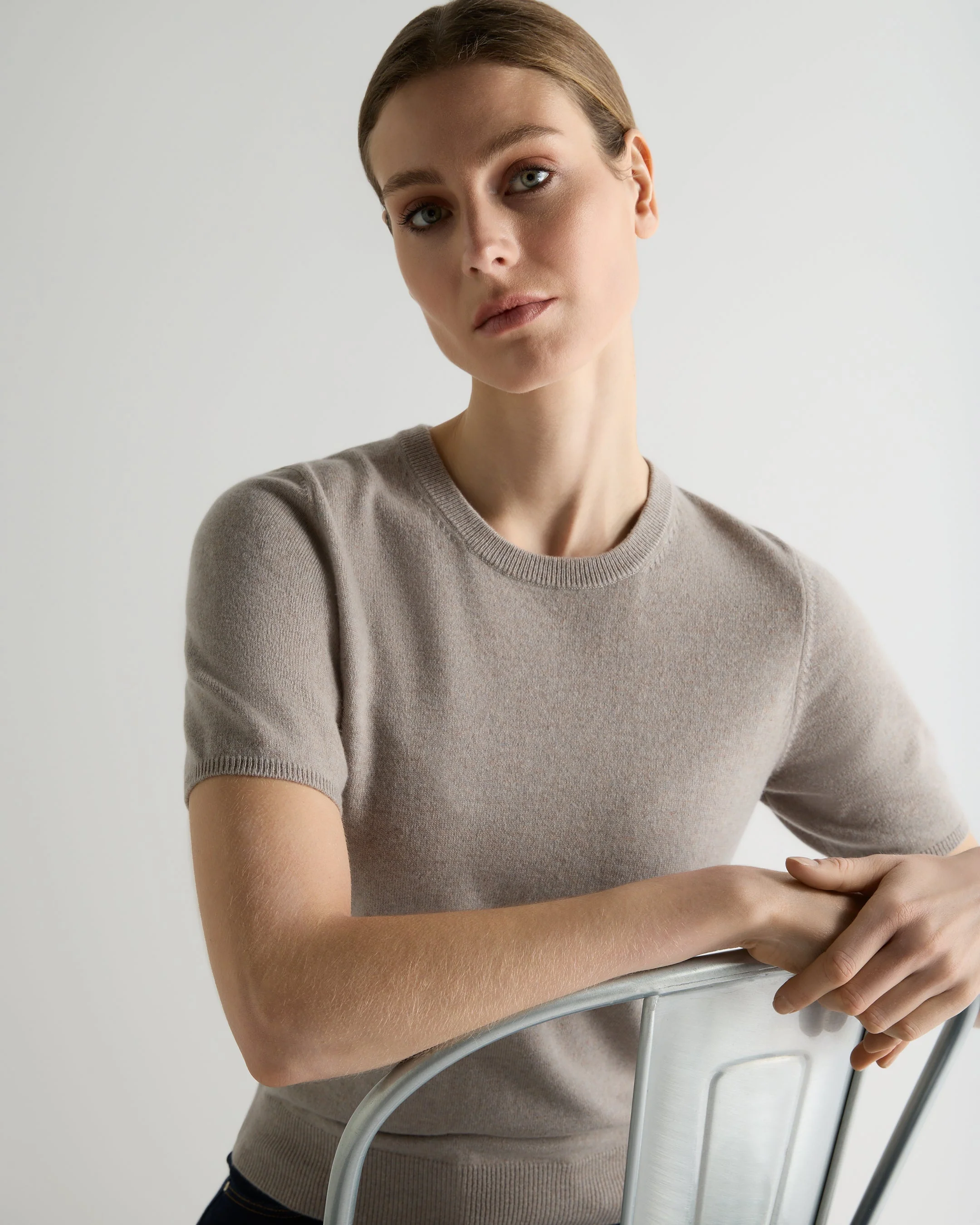 Women's Milly Classic Cashmere T-Shirt Oat Grey - Image 5