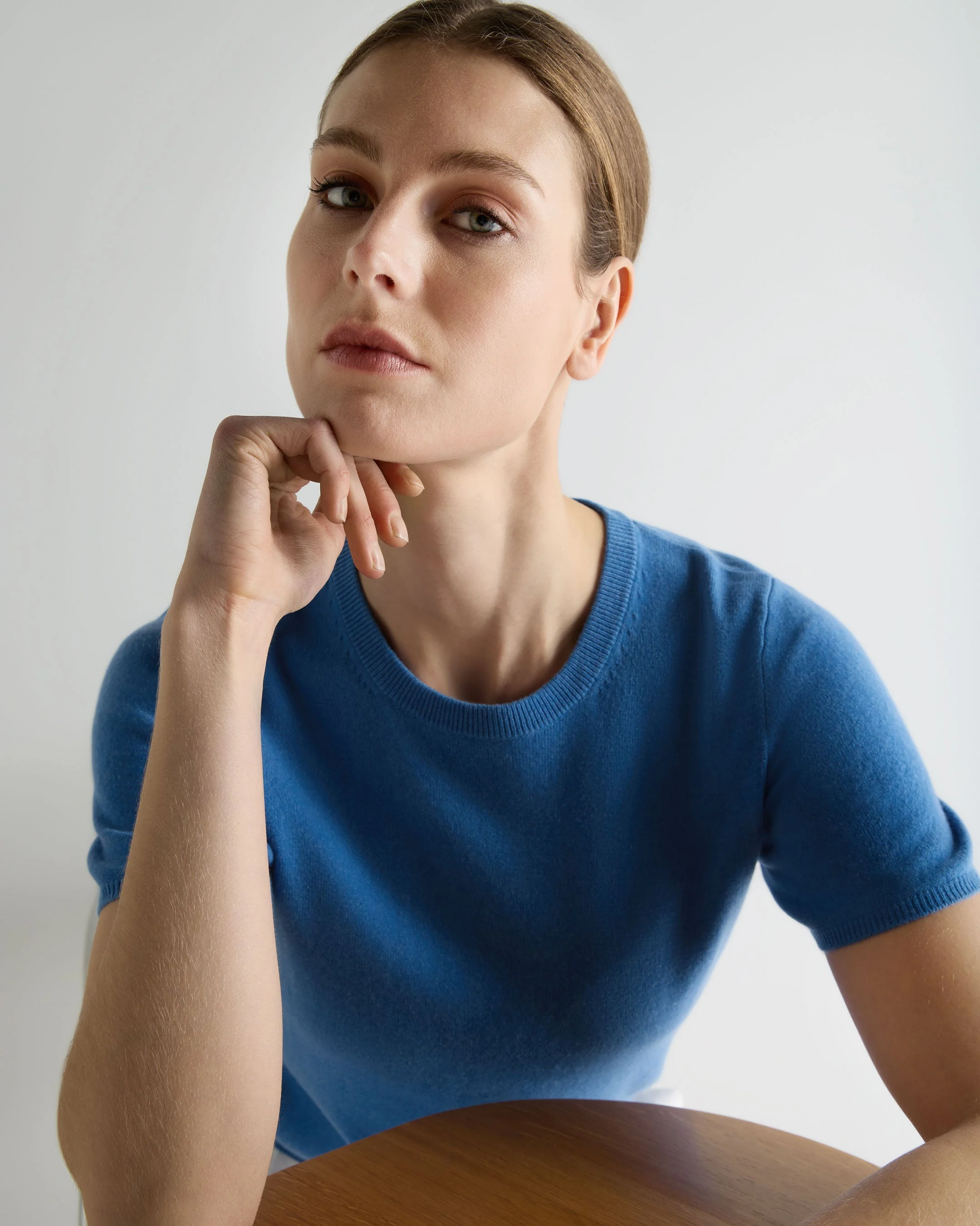 Women's Milly Classic Cashmere T-Shirt Sunshine Blue - Image 5
