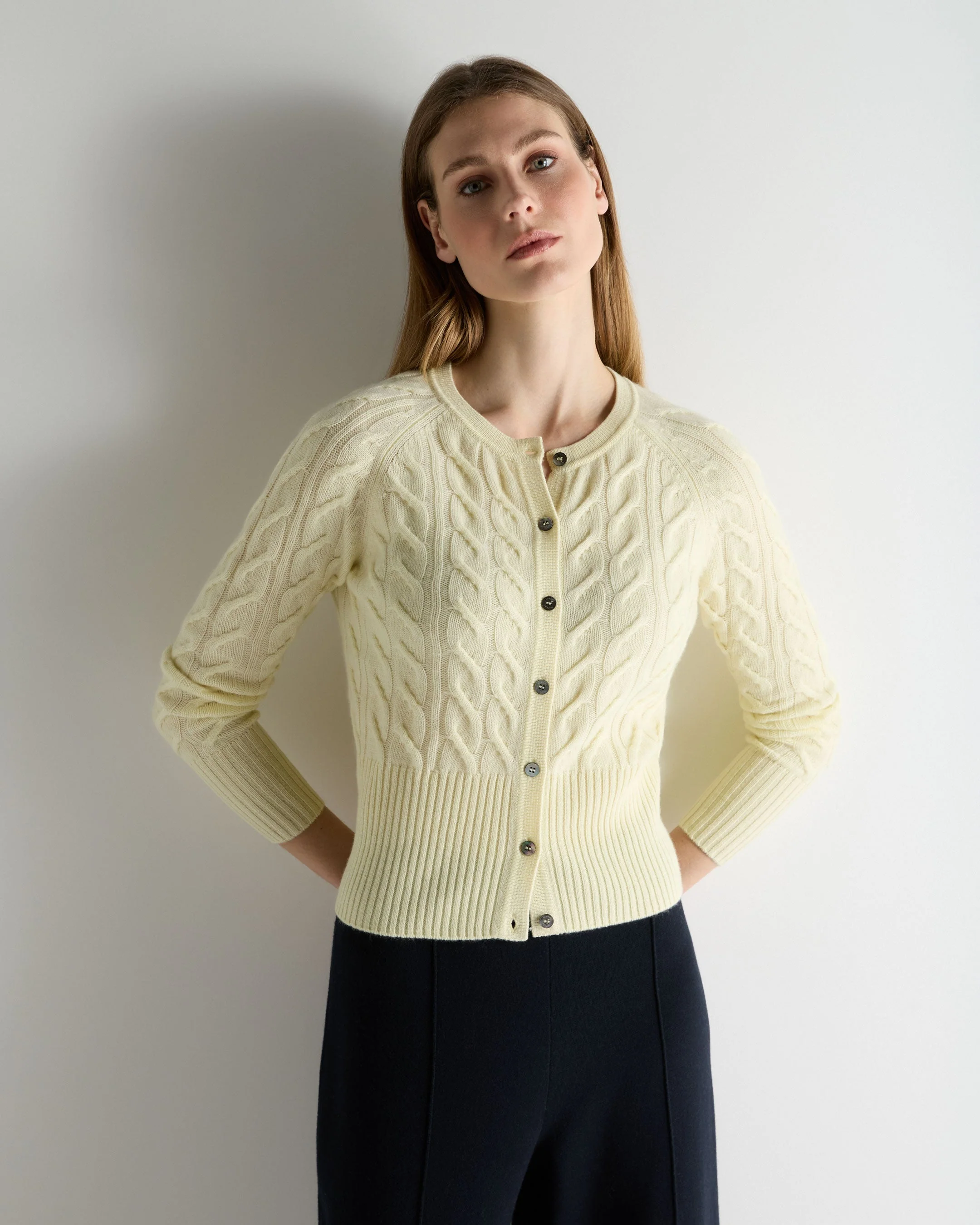 Women's Myla Cable Cashmere Cardigan Butter Yellow
