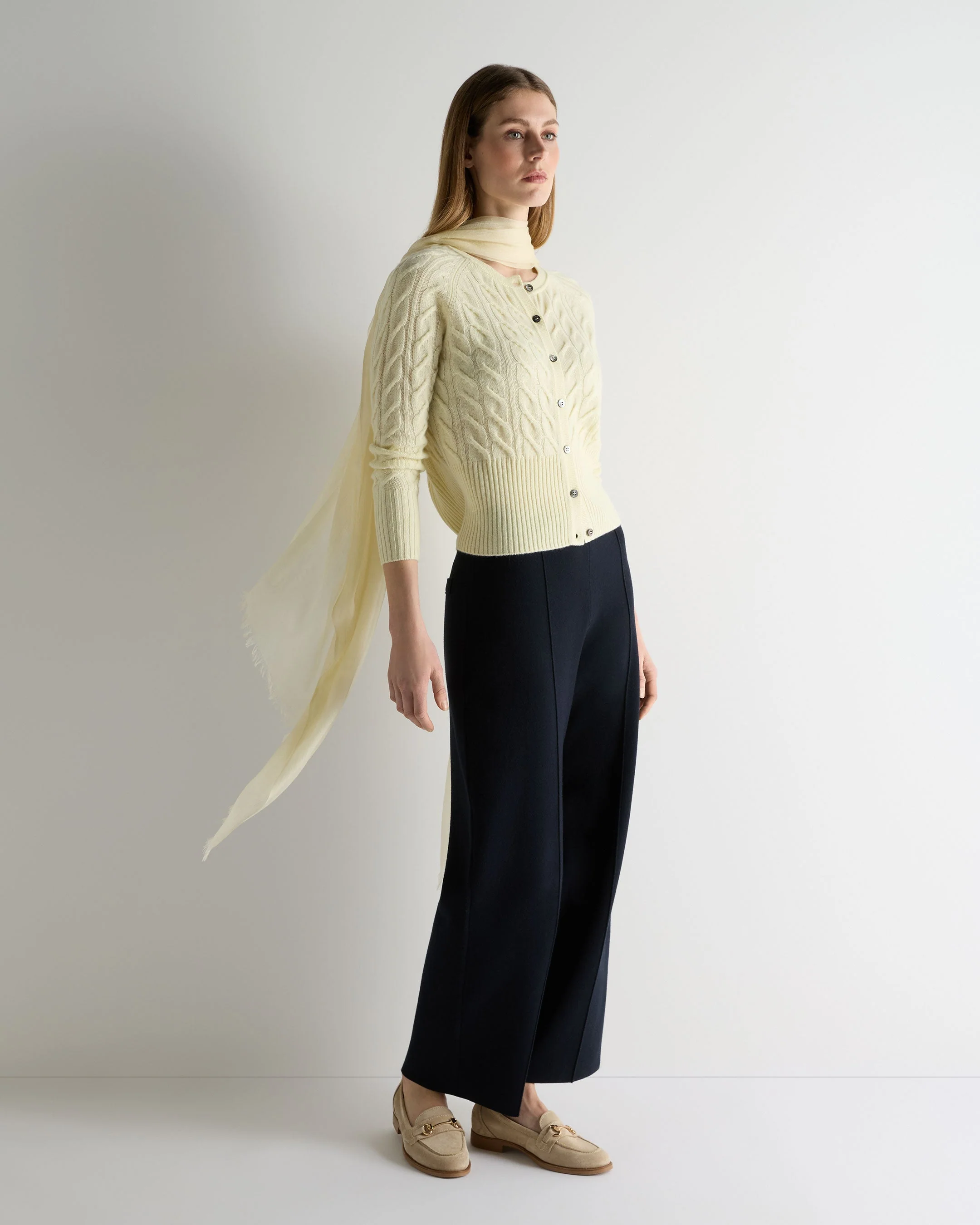 Women's Myla Cable Cashmere Cardigan Butter Yellow - Image 3