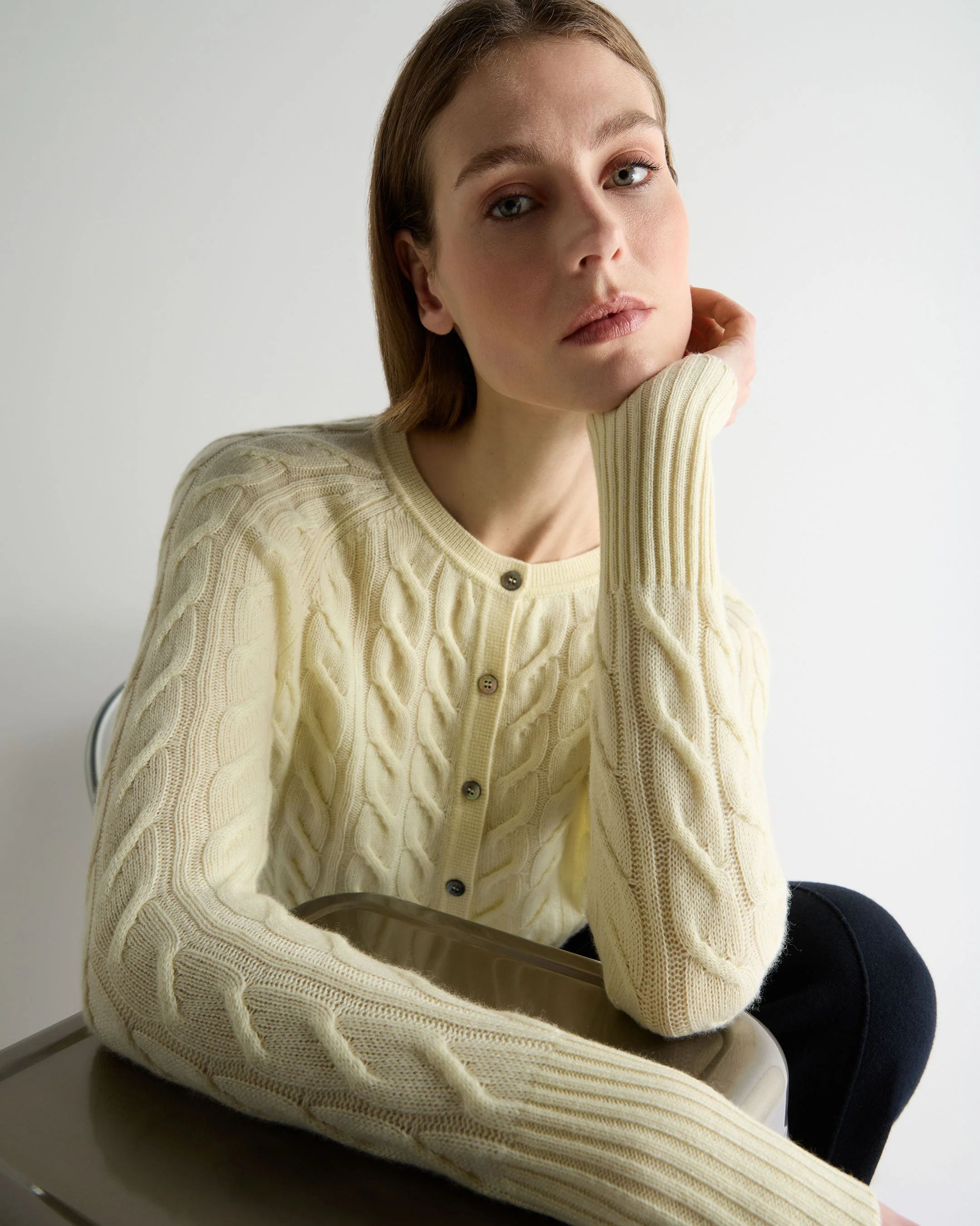 Women's Myla Cable Cashmere Cardigan Butter Yellow - Image 5