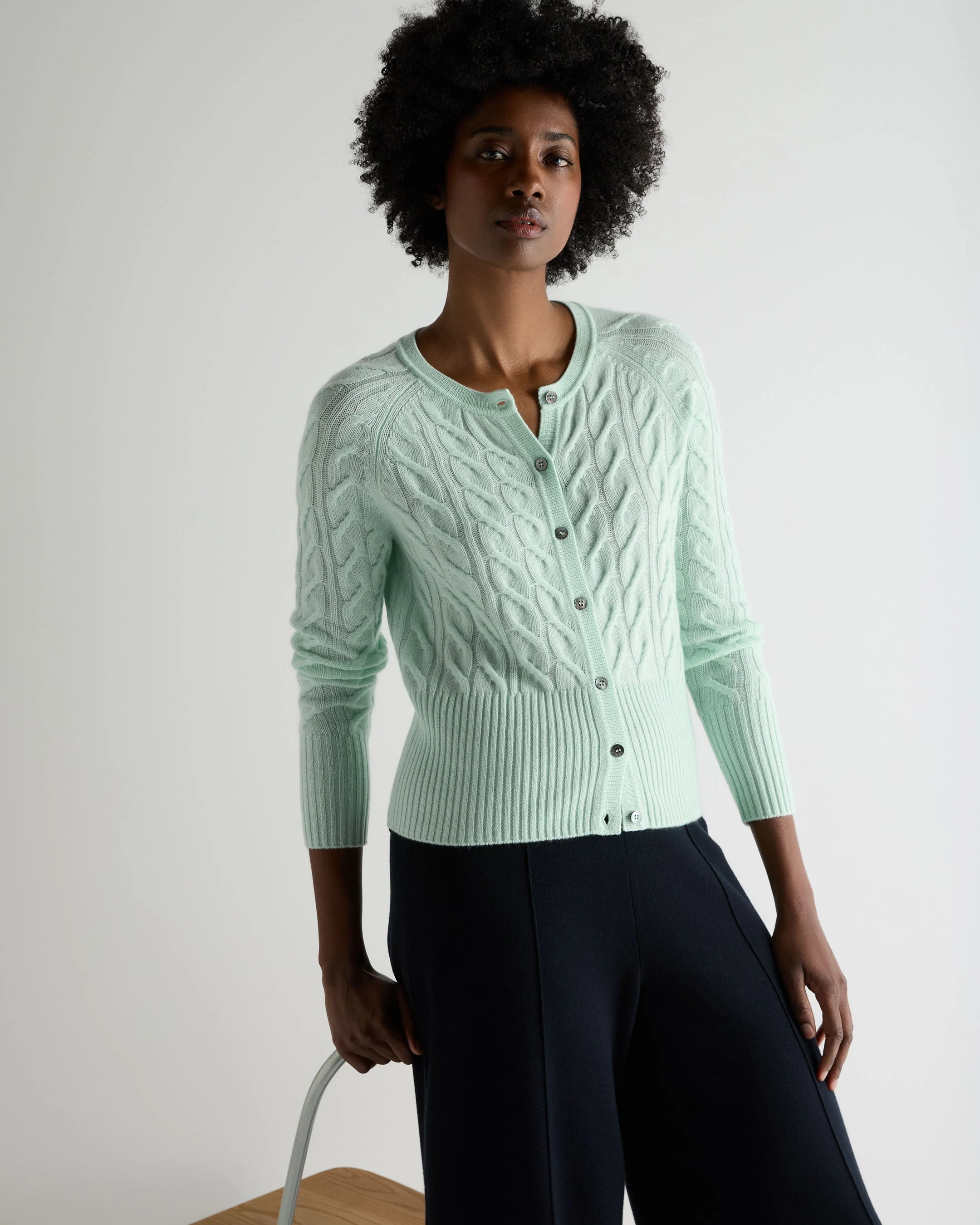 Women's Myla Cable Cashmere Cardigan Mint Green