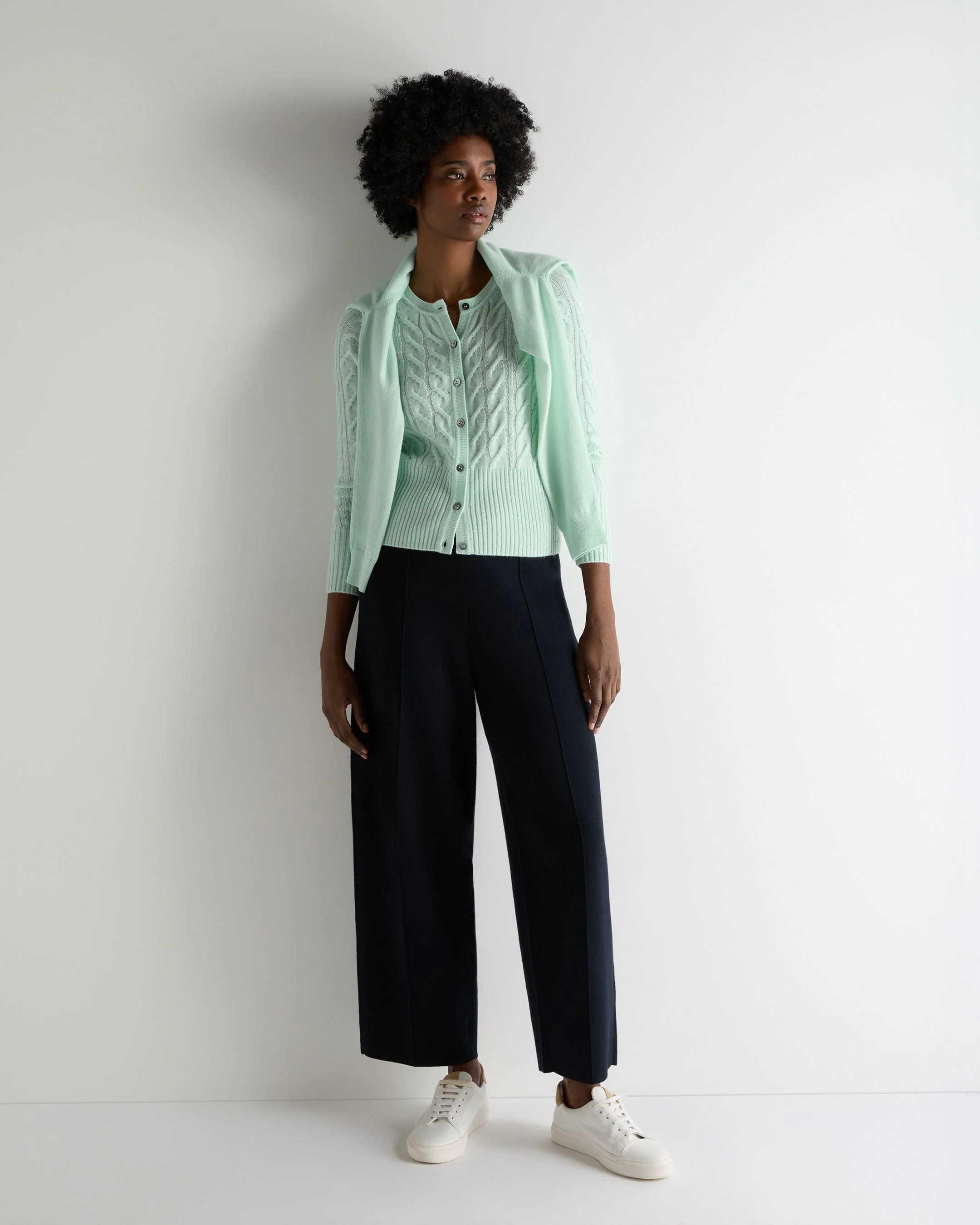 Women's Myla Cable Cashmere Cardigan Mint Green - Image 3