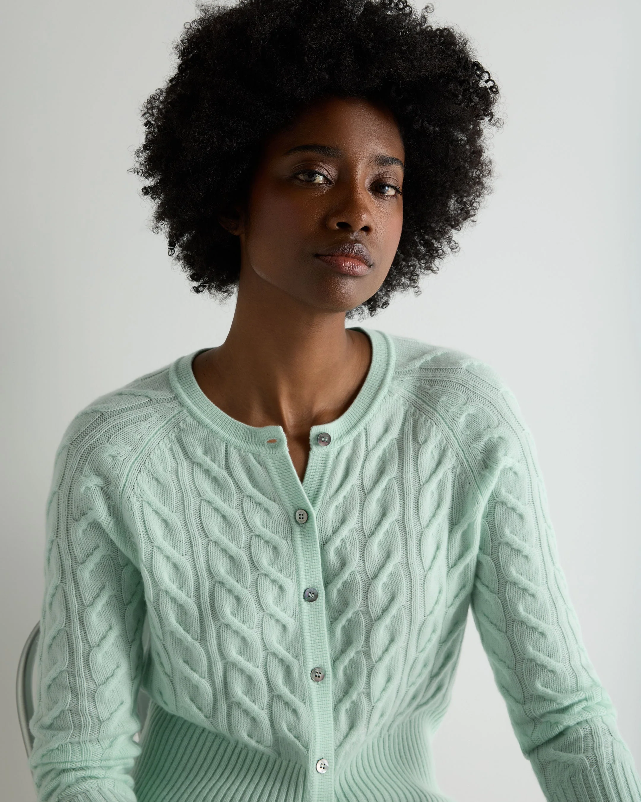 Women's Myla Cable Cashmere Cardigan Mint Green - Image 5