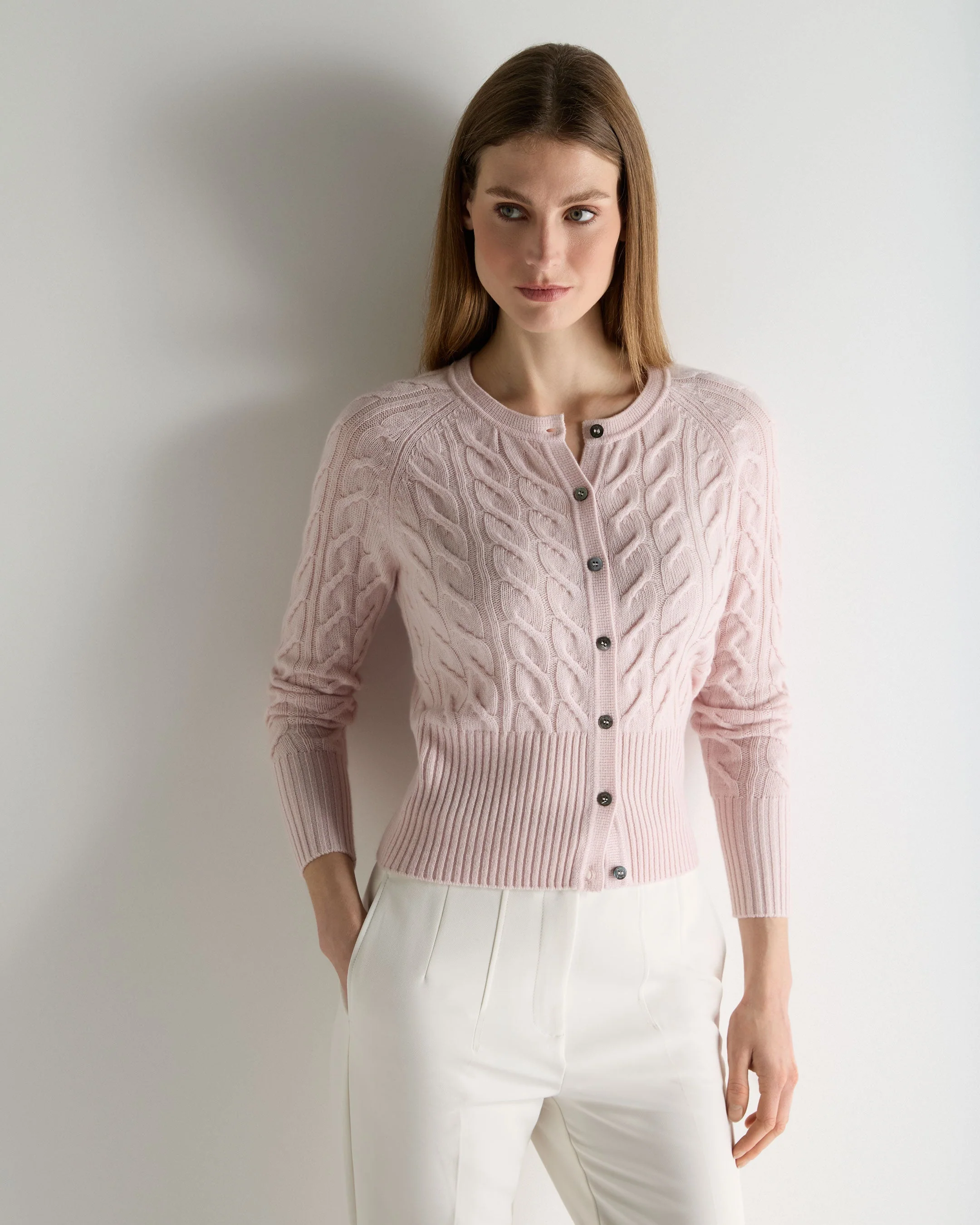Women's Myla Cable Cashmere Cardigan Powder Pink