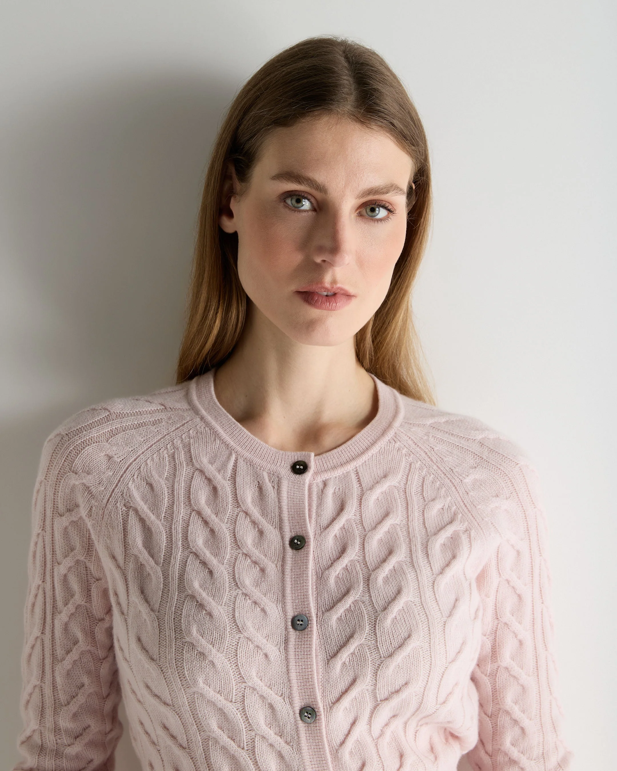 Women's Myla Cable Cashmere Cardigan Powder Pink - Image 5