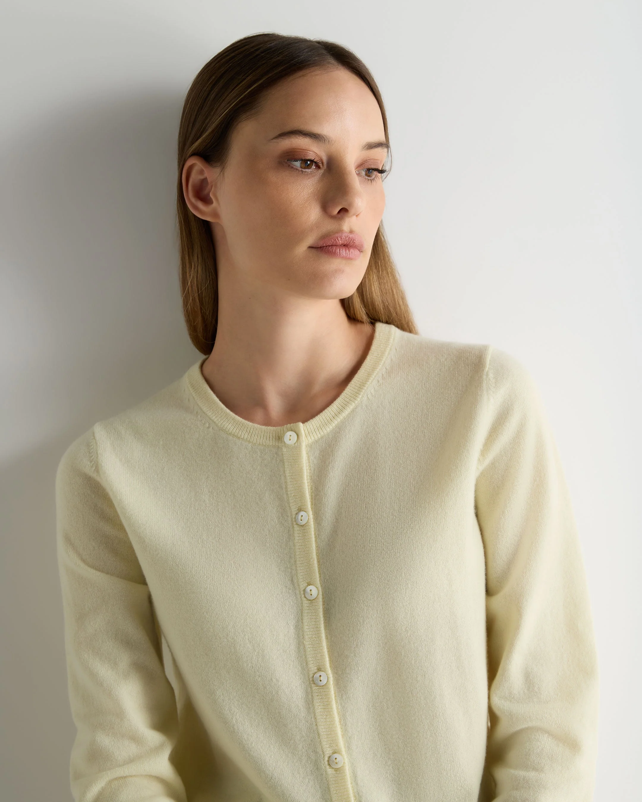 Women's Olivia Round Neck Cashmere Cardigan Butter Yellow - Image 5