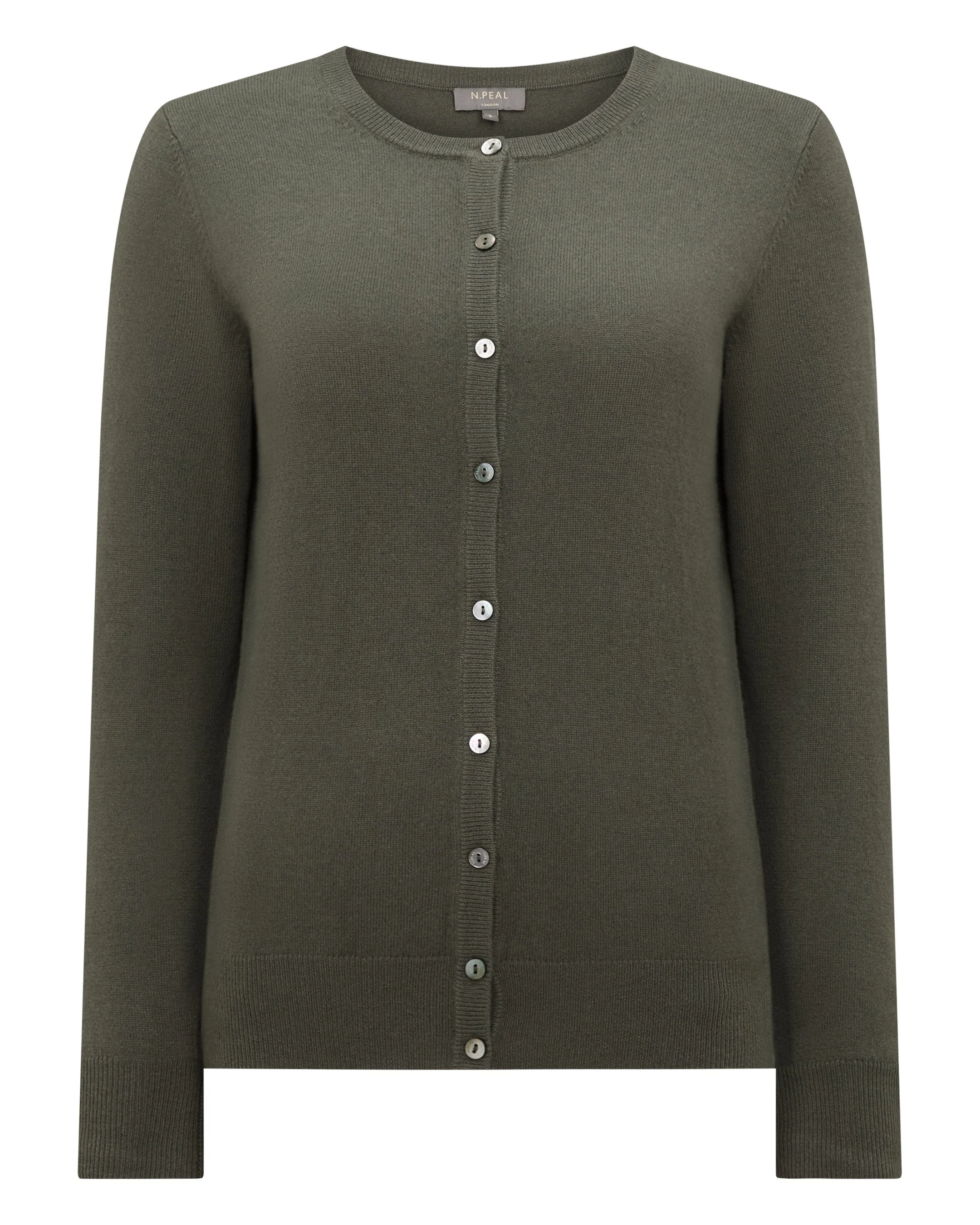 Women's Olivia Round Neck Cashmere Cardigan Olive Green - Image 2